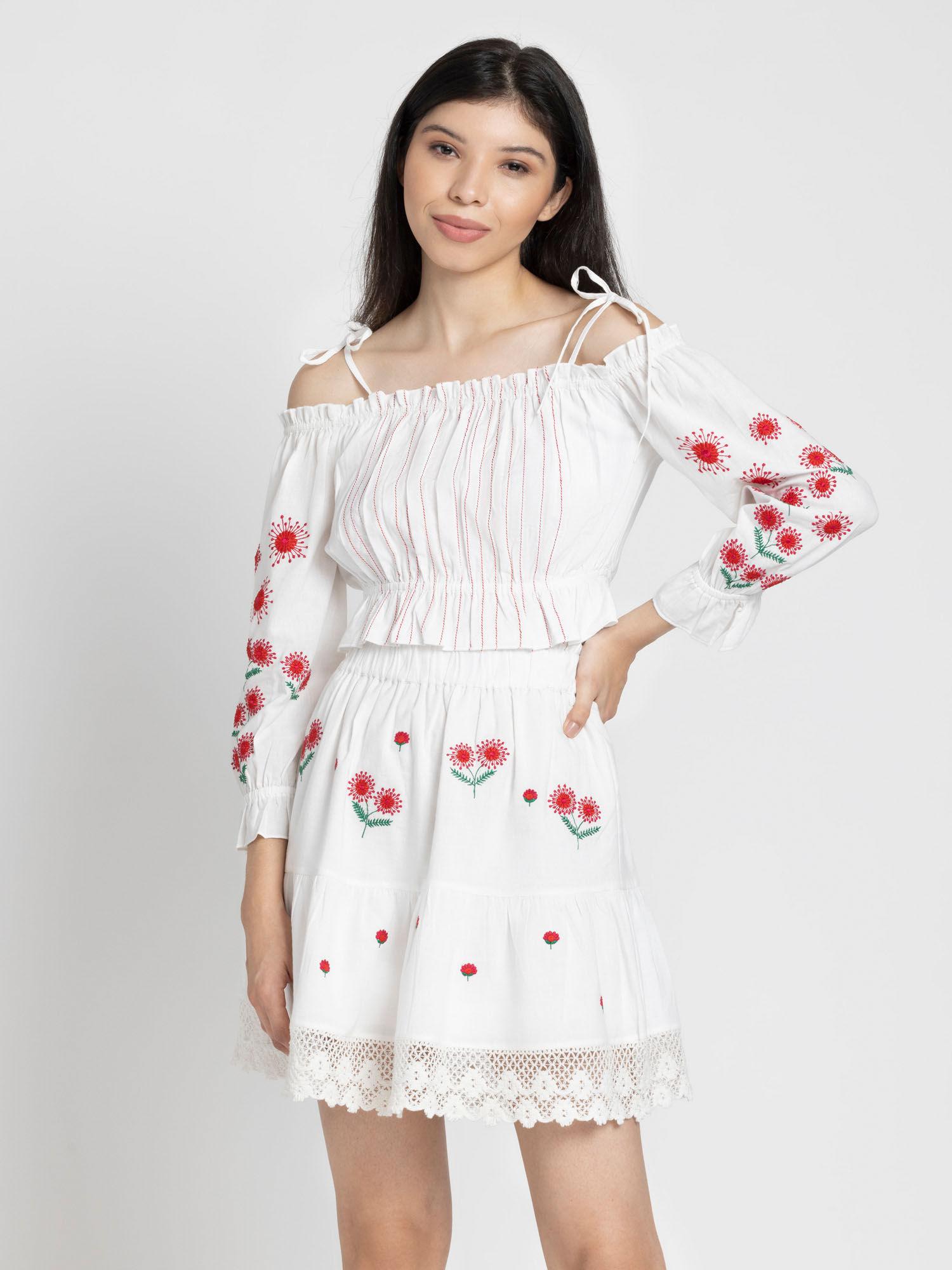 women white embroidered casual co-ord (set of 2)