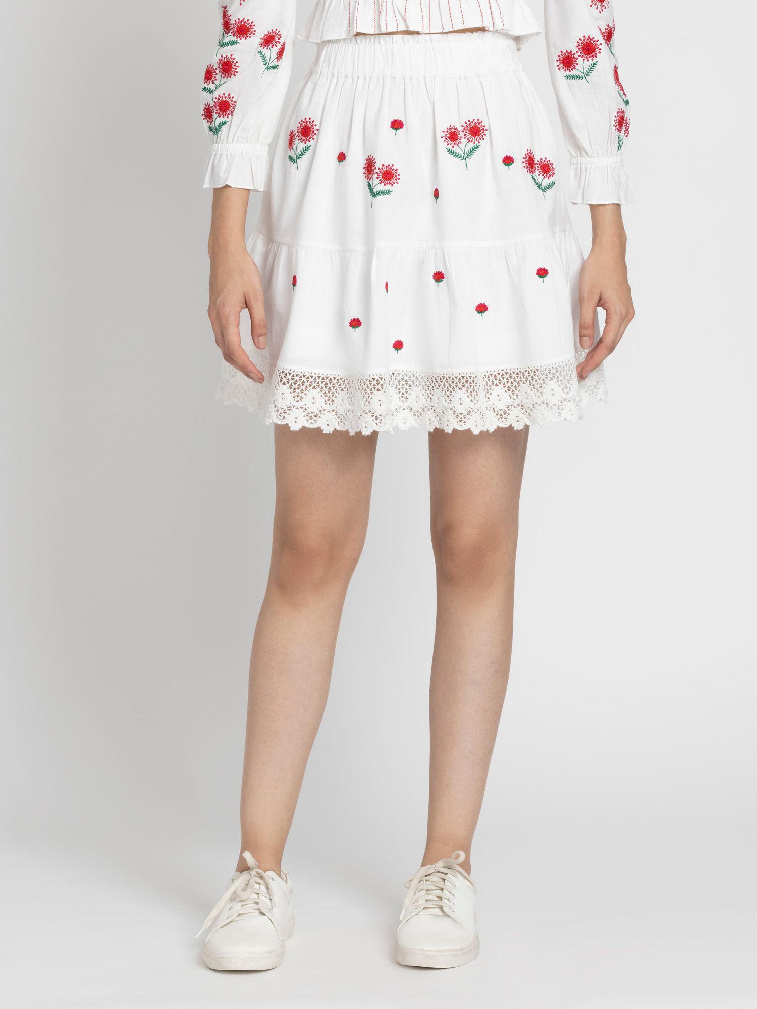 women white embroidered fit and flare casual skirt