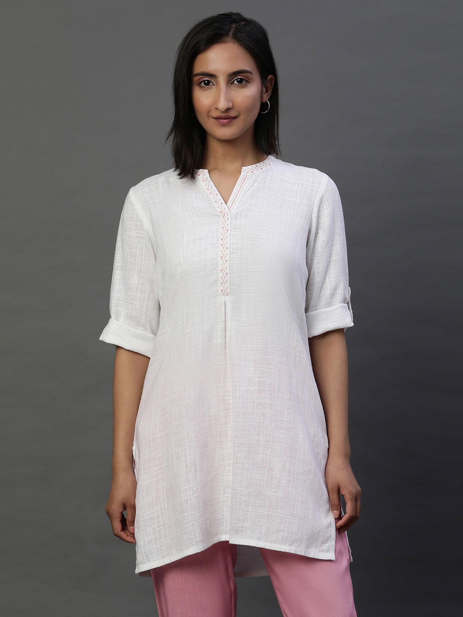 women white embroidered rayon kurti