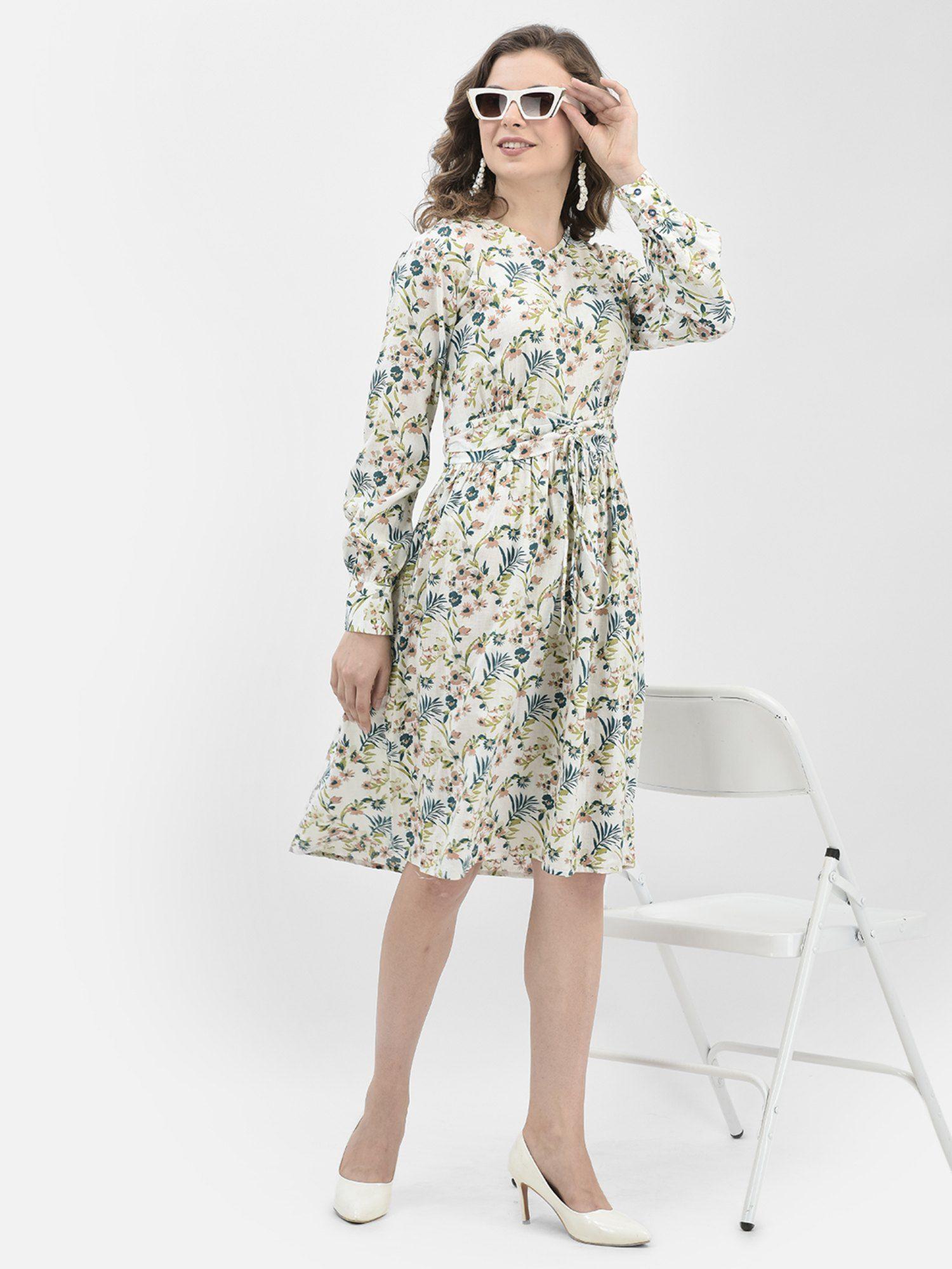 women white floral print a-line dress