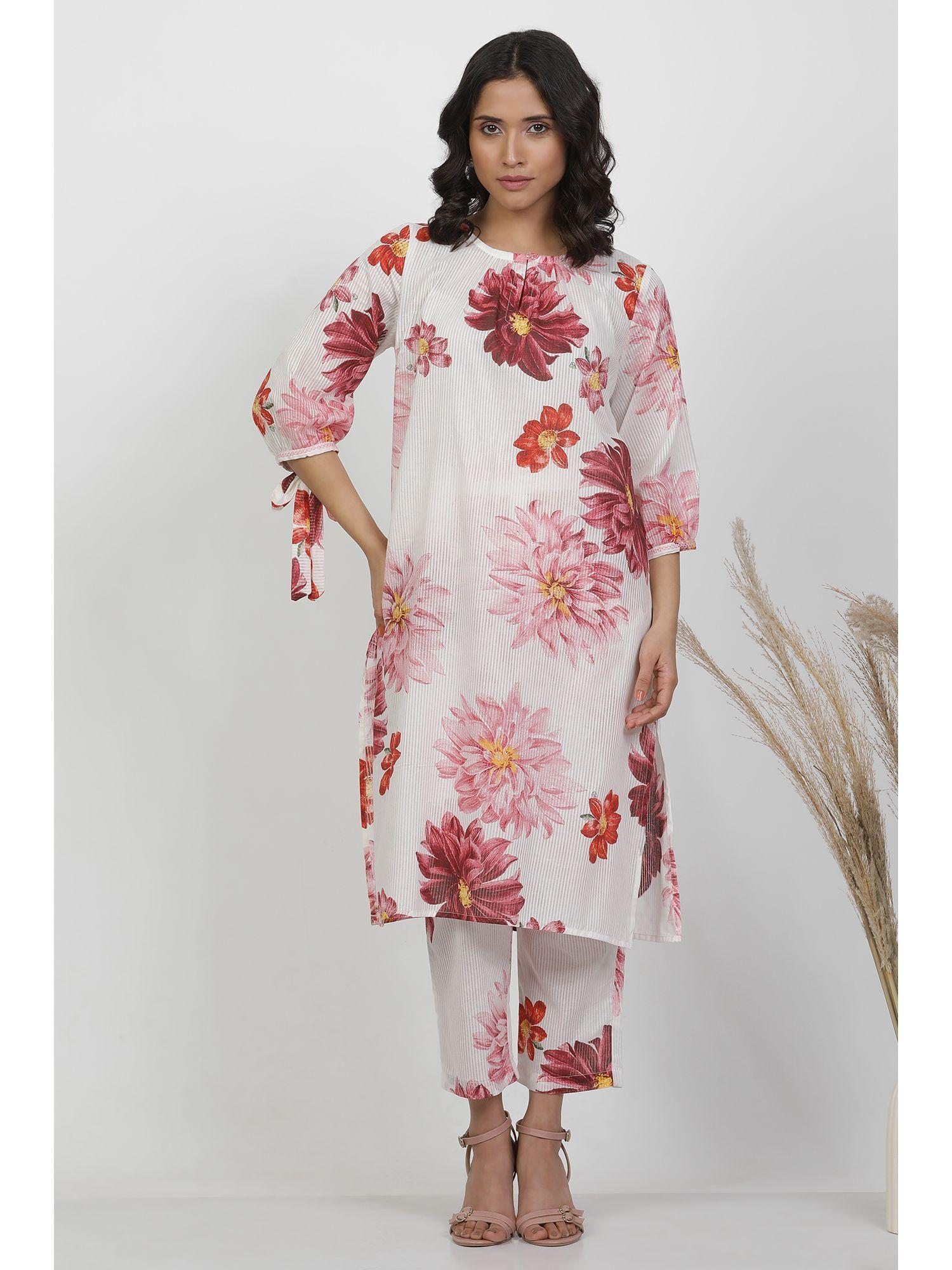 women white floral print cotton a-line kurta