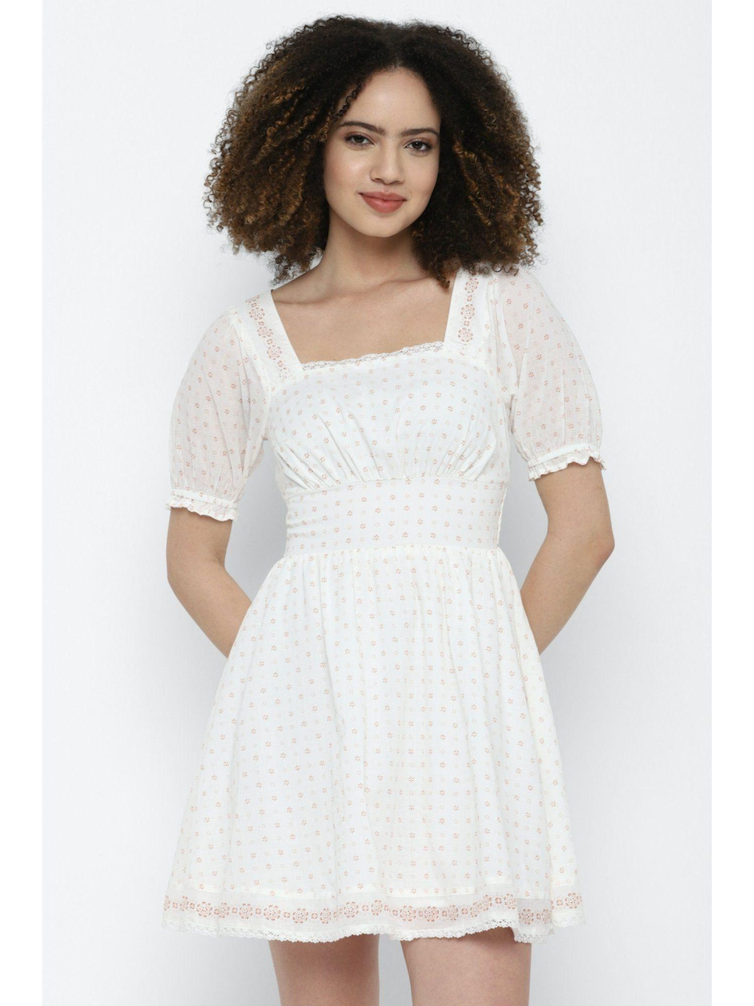 women white floral puff-sleeve corset mini dress