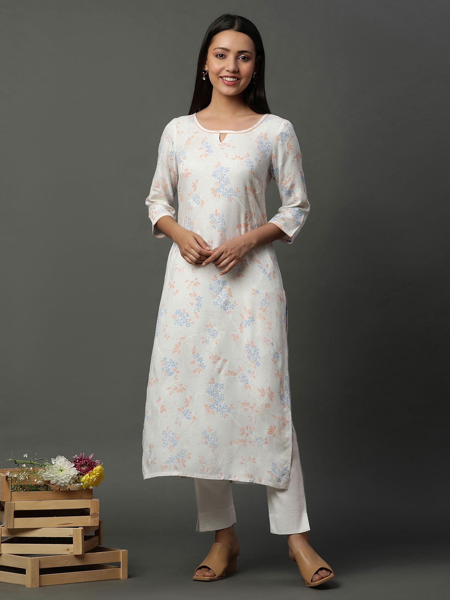 women white floral rayon kurta