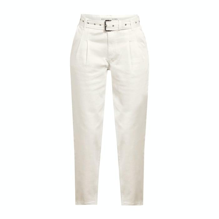 women white front pleated solid denim pants