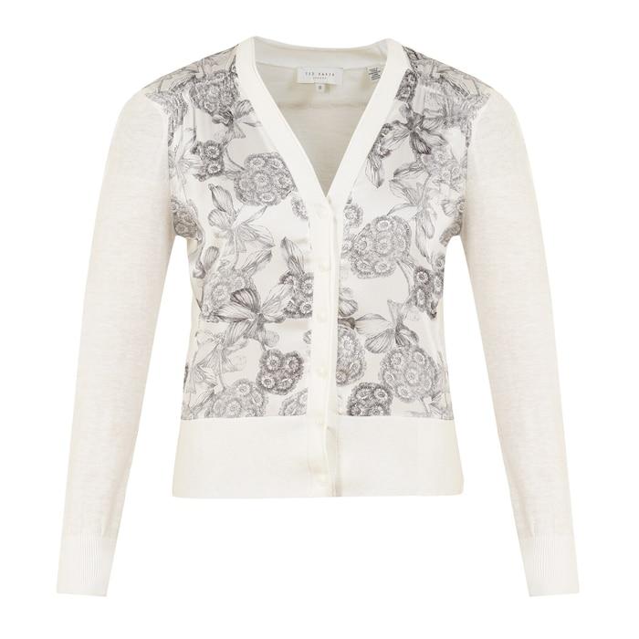 women white front printed cardigan