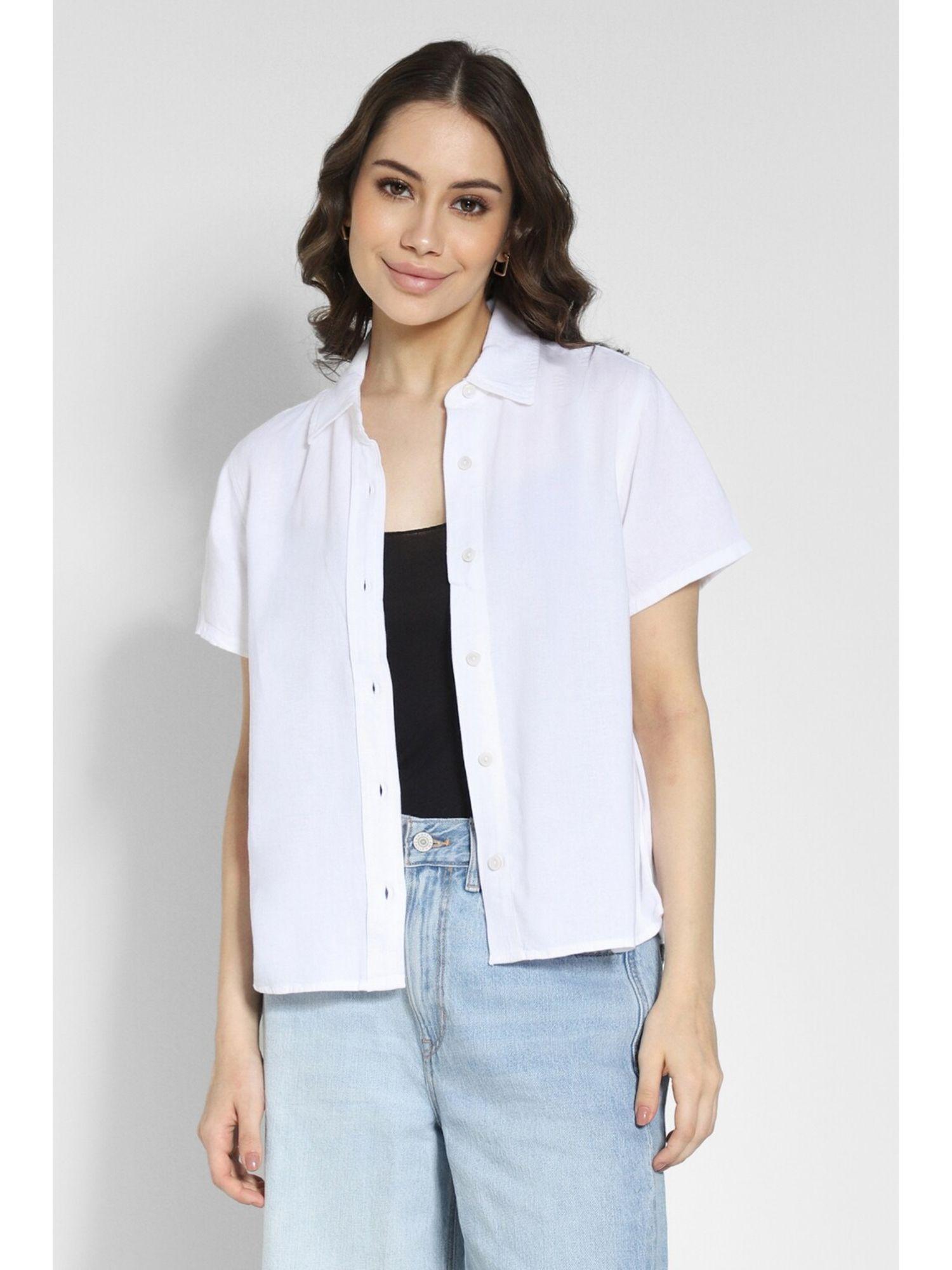 women white half-sleeve button-up casual shirt