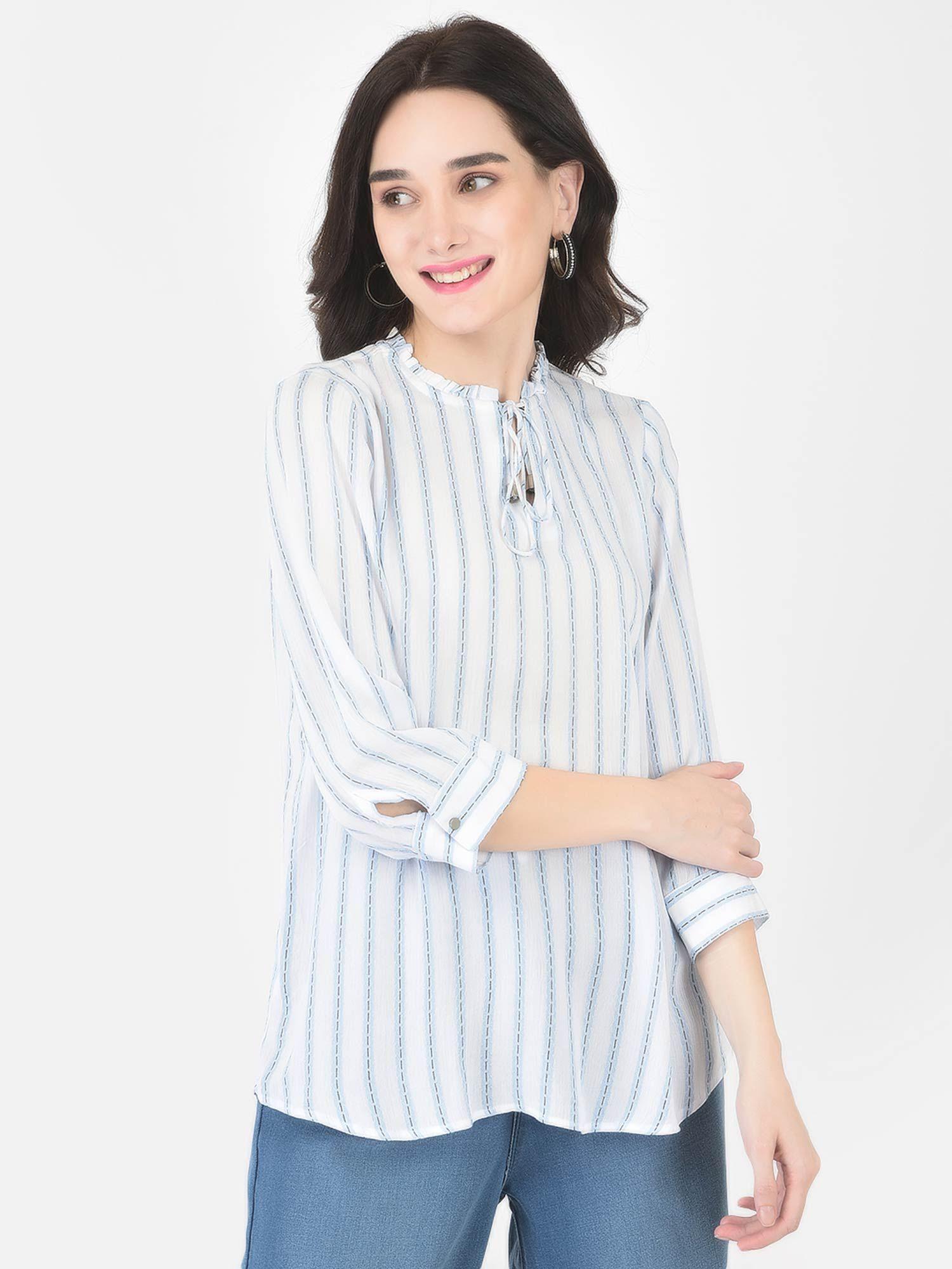 women white high-low striped top