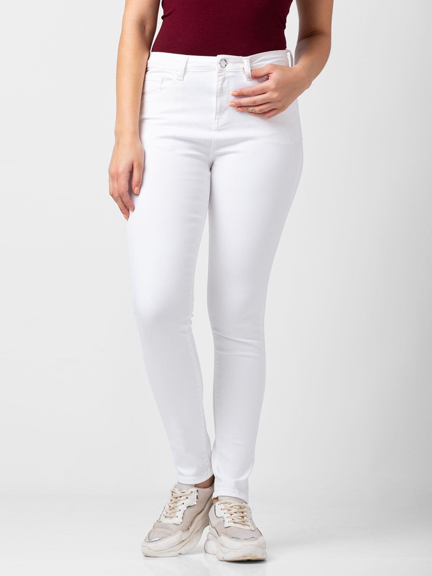 women white lycra skinny fit regular length jeans (adora)