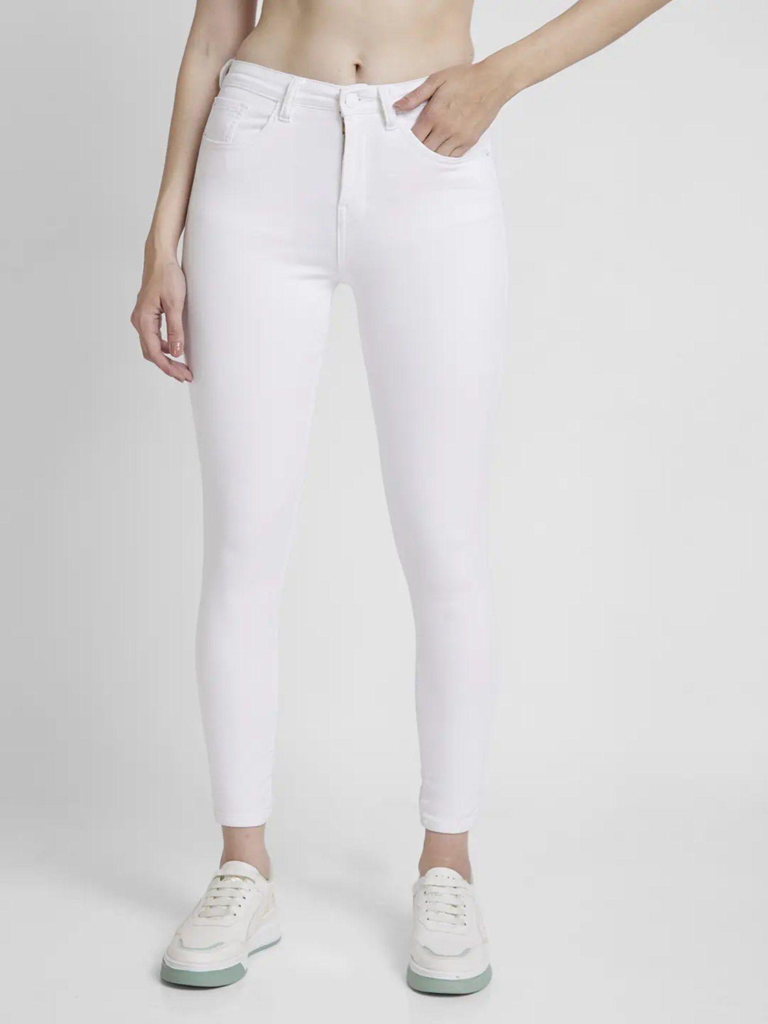 women white lycra super skinny fit ankle length clean look jeans -(alexa)