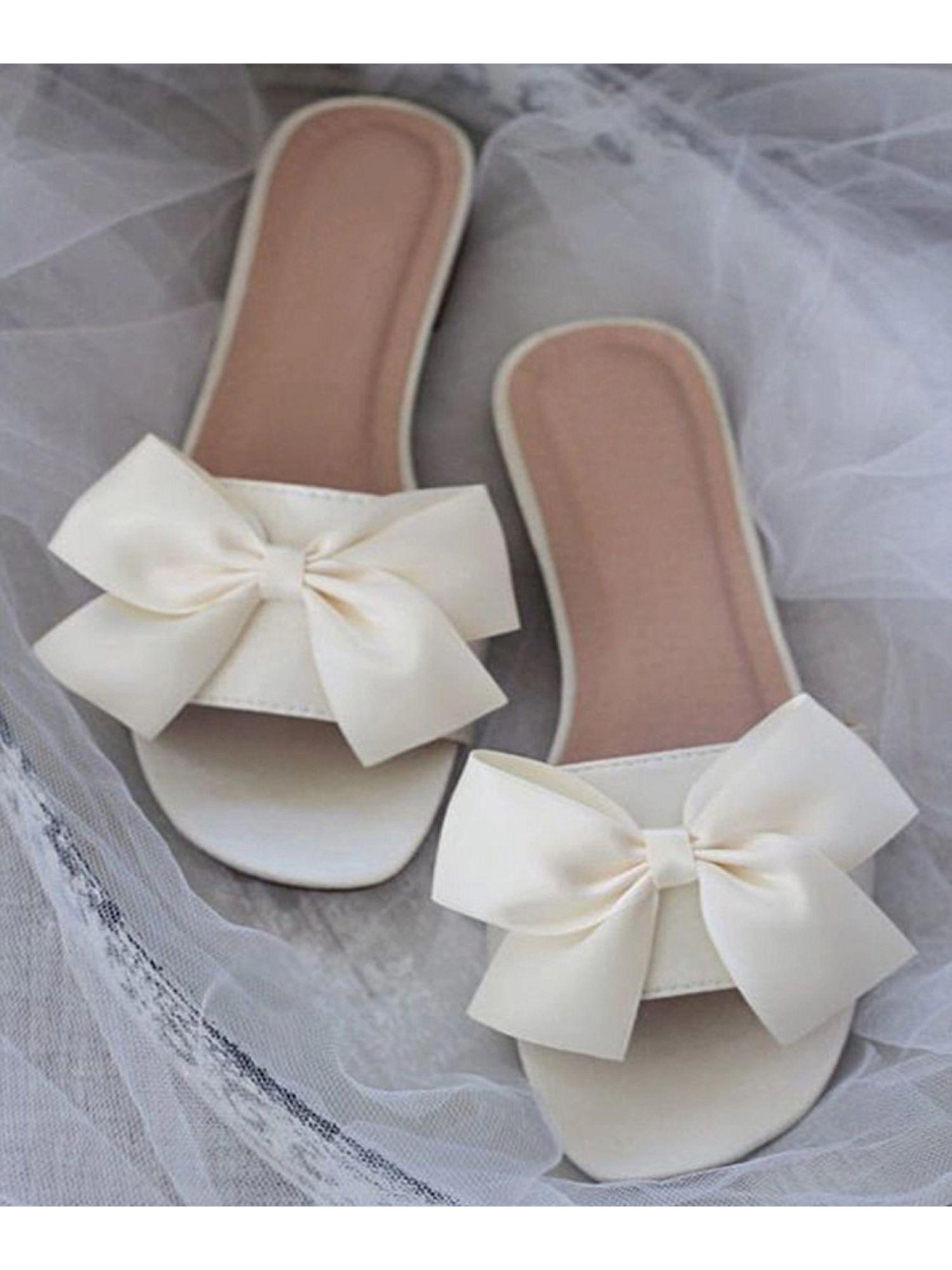 women white open toe flats with bows