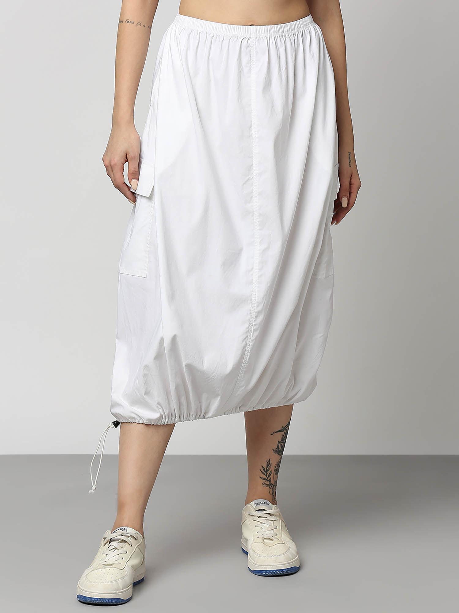 women white parachute style cargo midi skirt