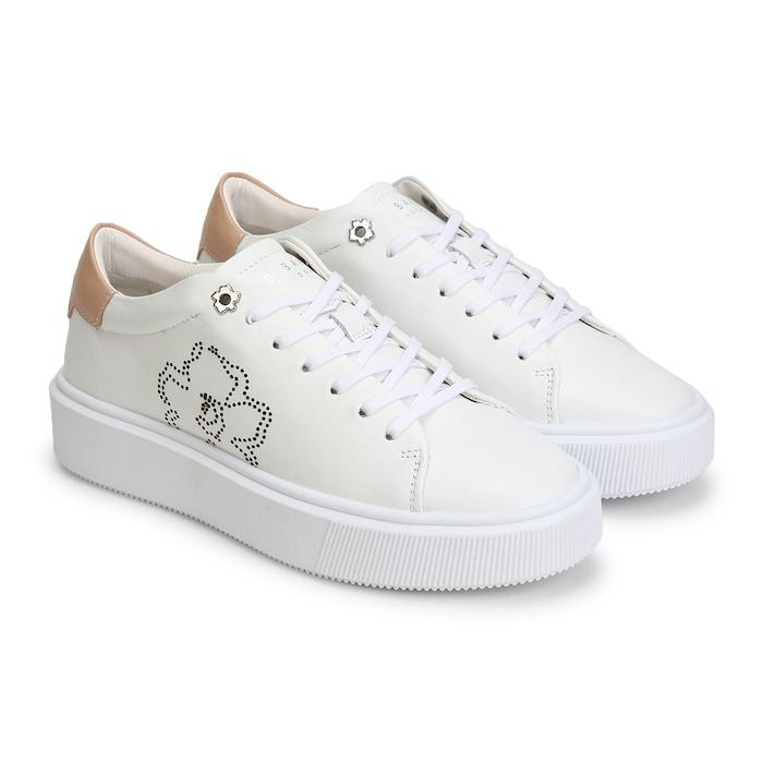 women white perforated magnolia platform trainers