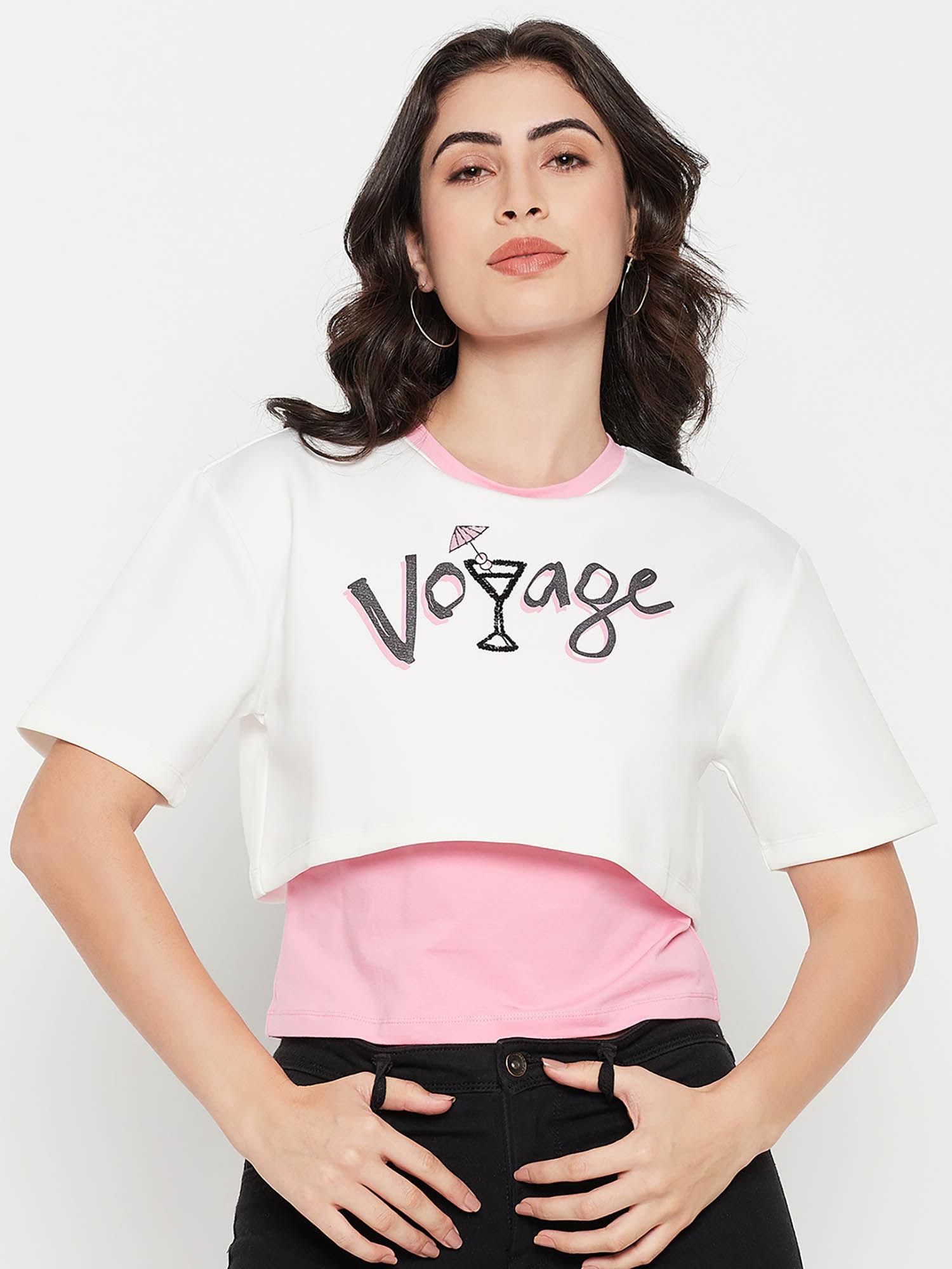 women white-pink crop top