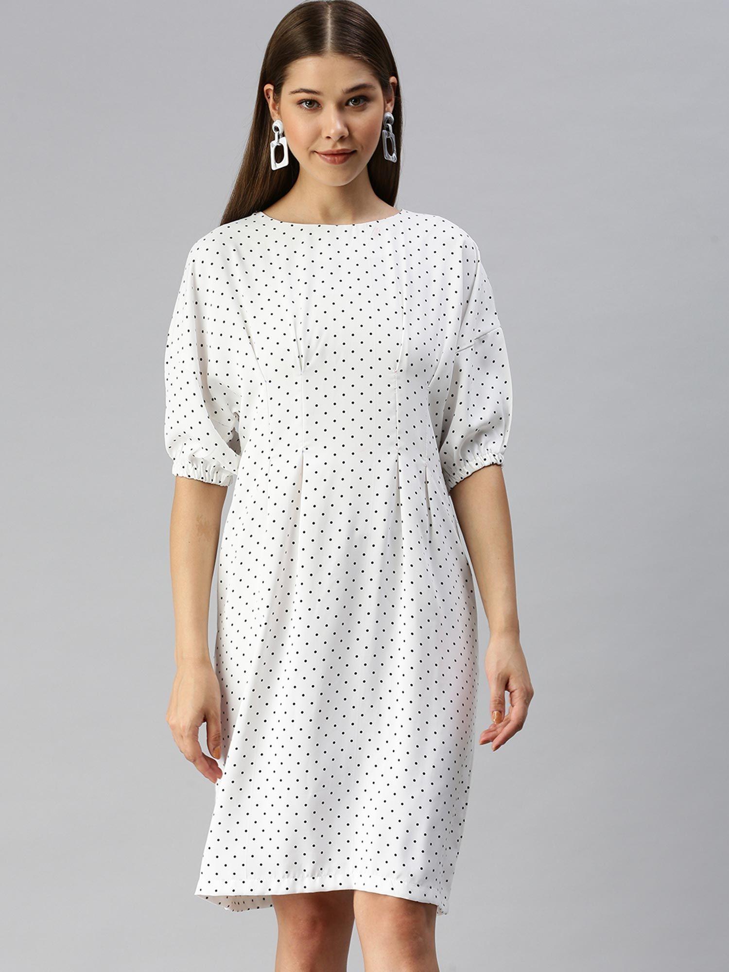 women white polka dots boat neck dress