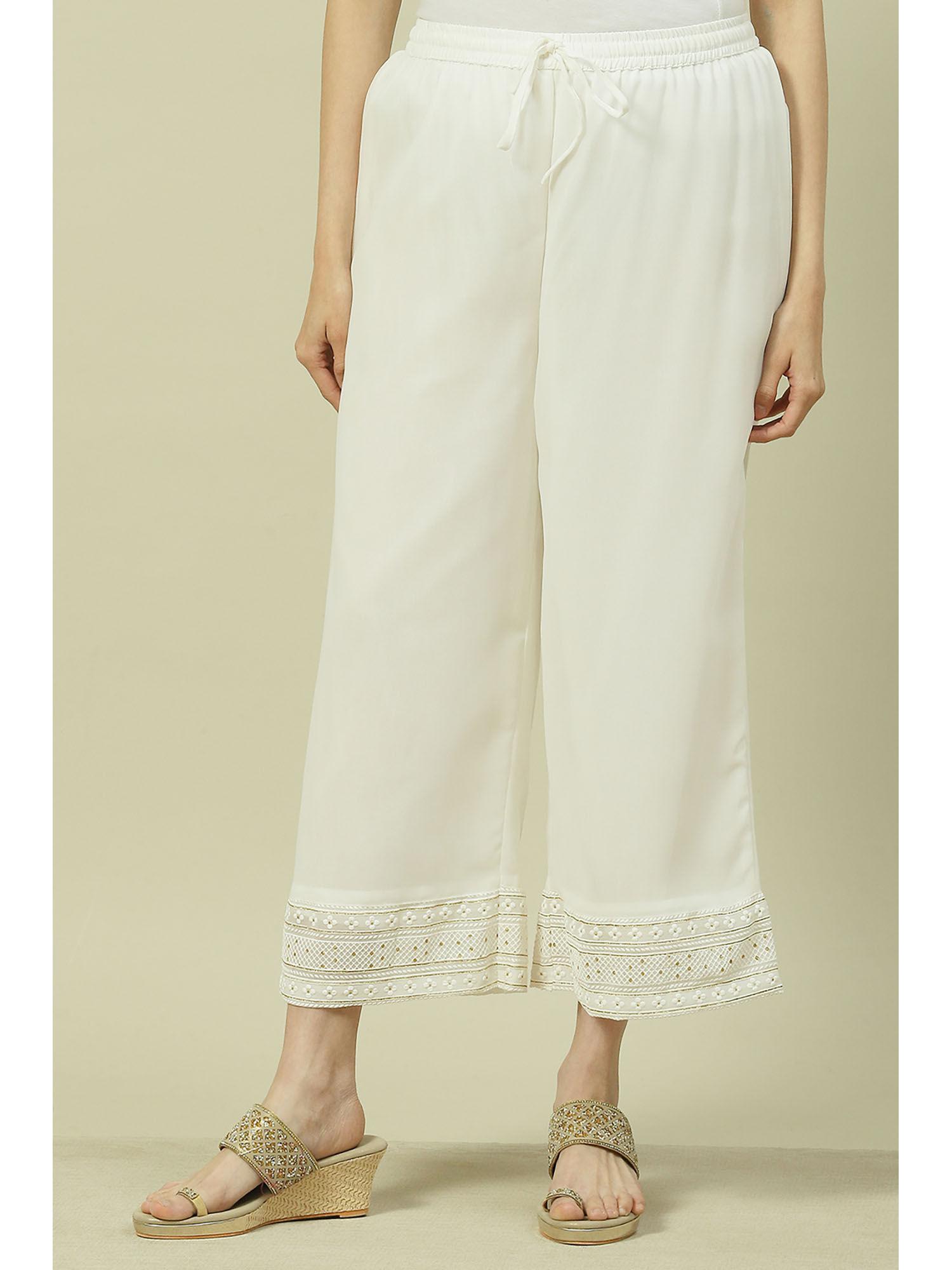 women white polyester thread work palazzo