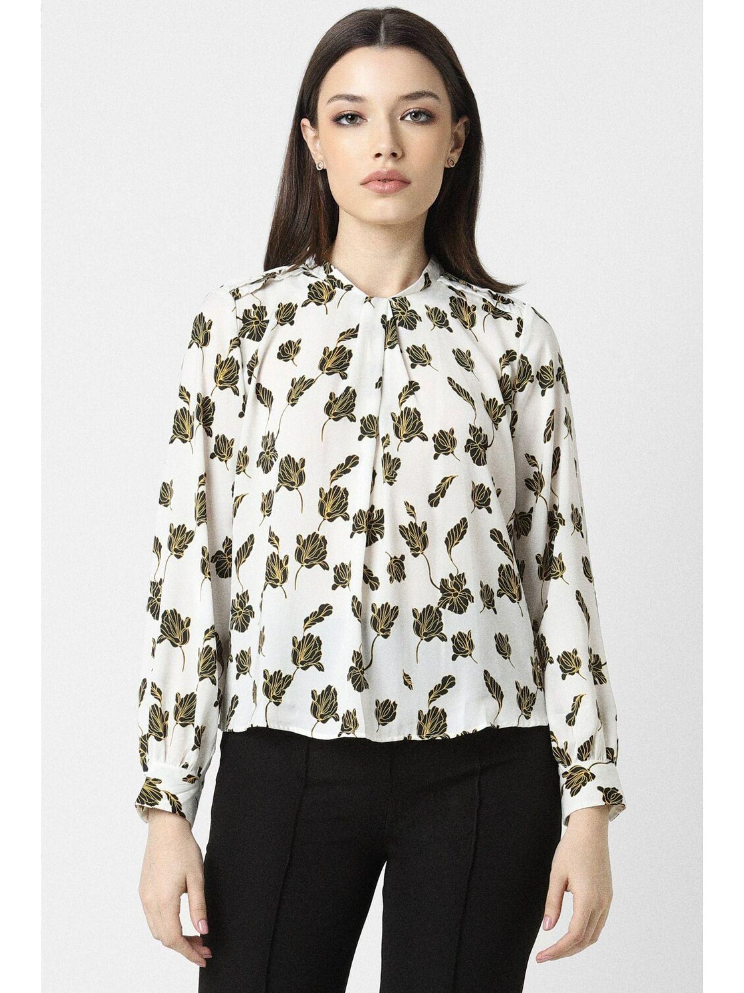 women white print formal round neck top