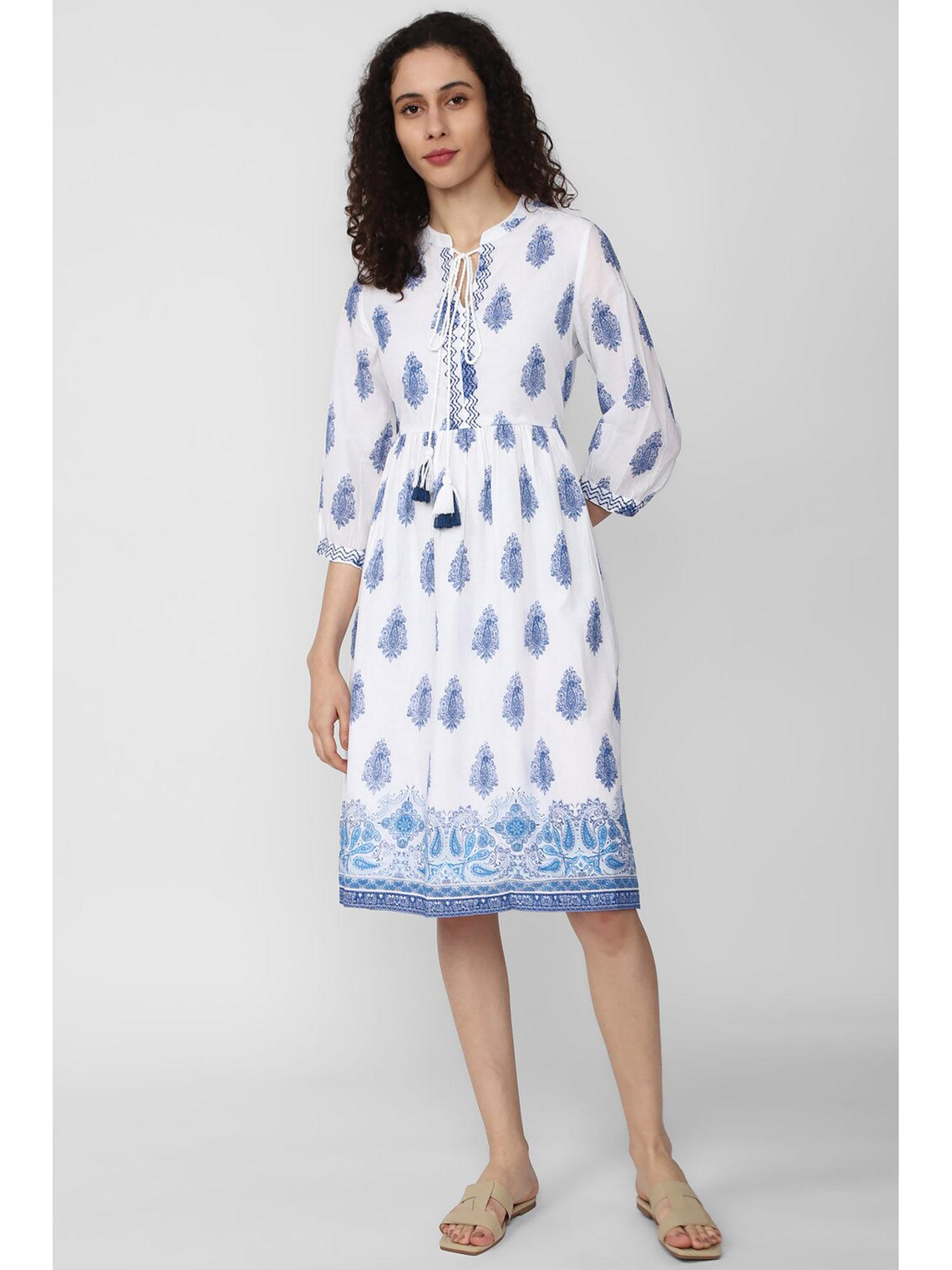 women white print knee length casual dress