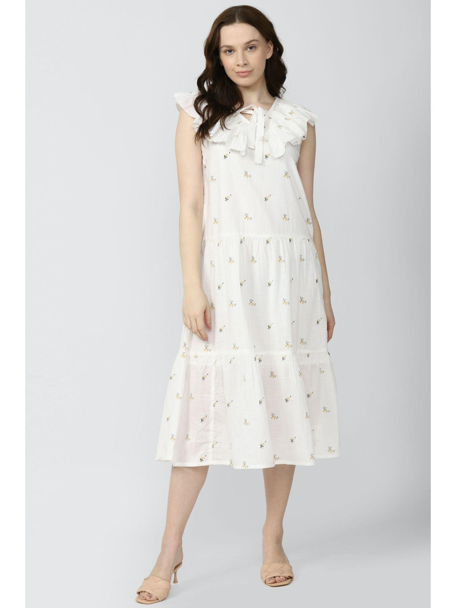 women white print midi casual dress