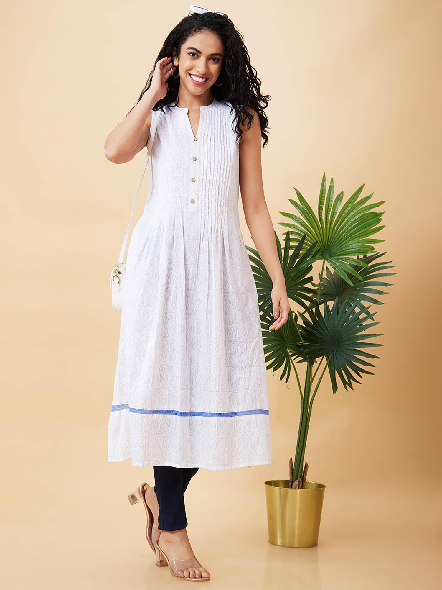 women white printed mandarin collar a-line kurta