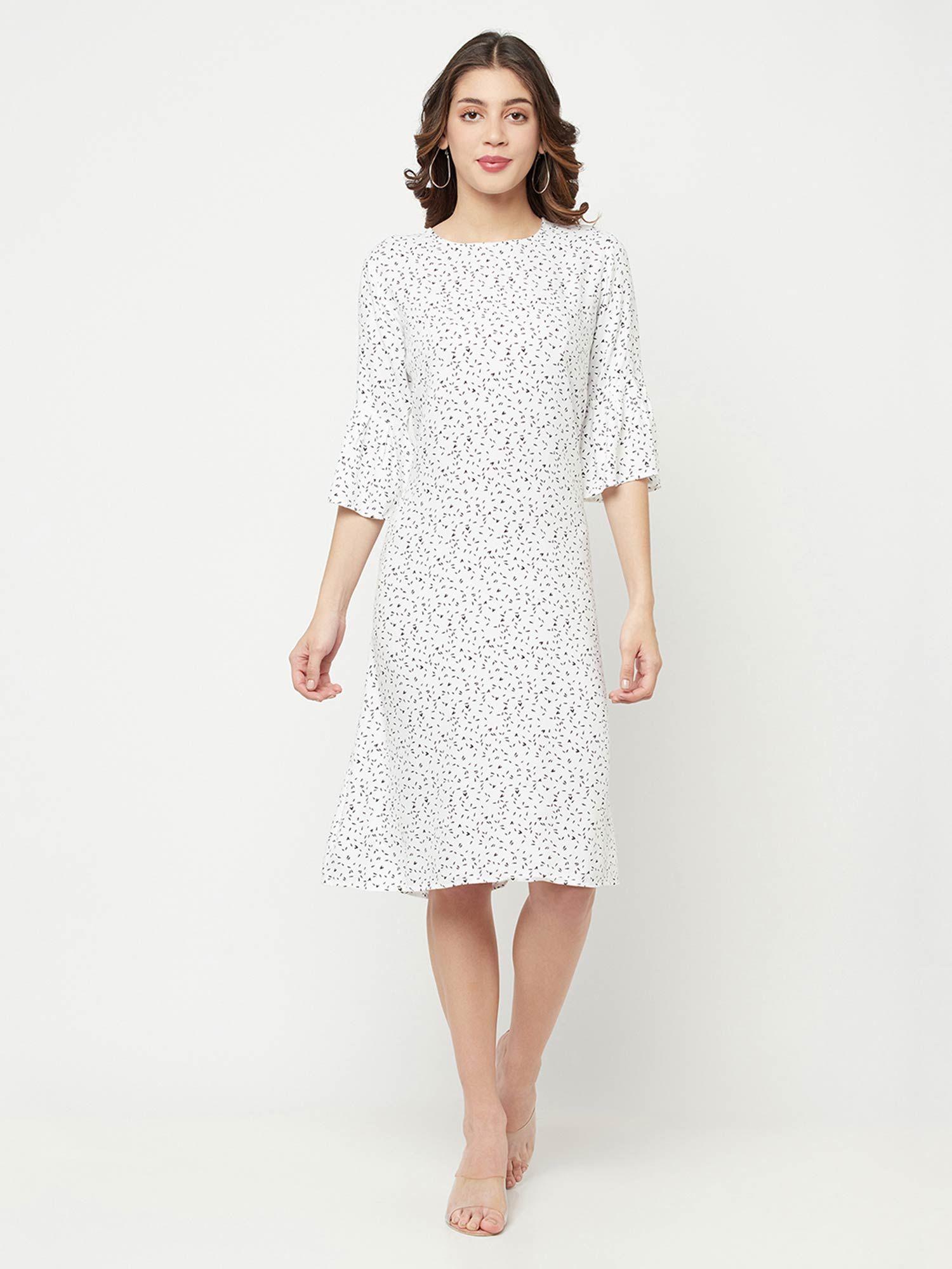 women white printed round neck dress