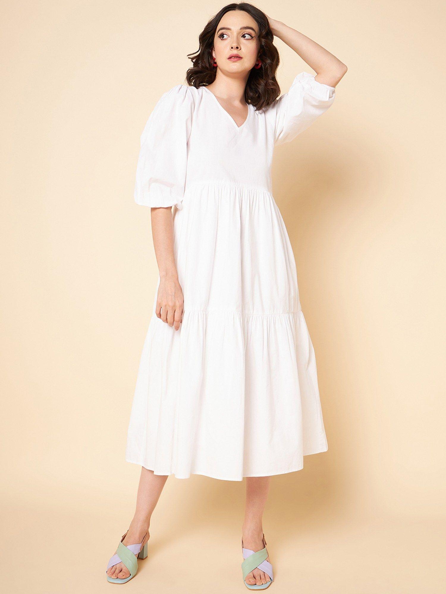 women white pure cotton poplin midi dress