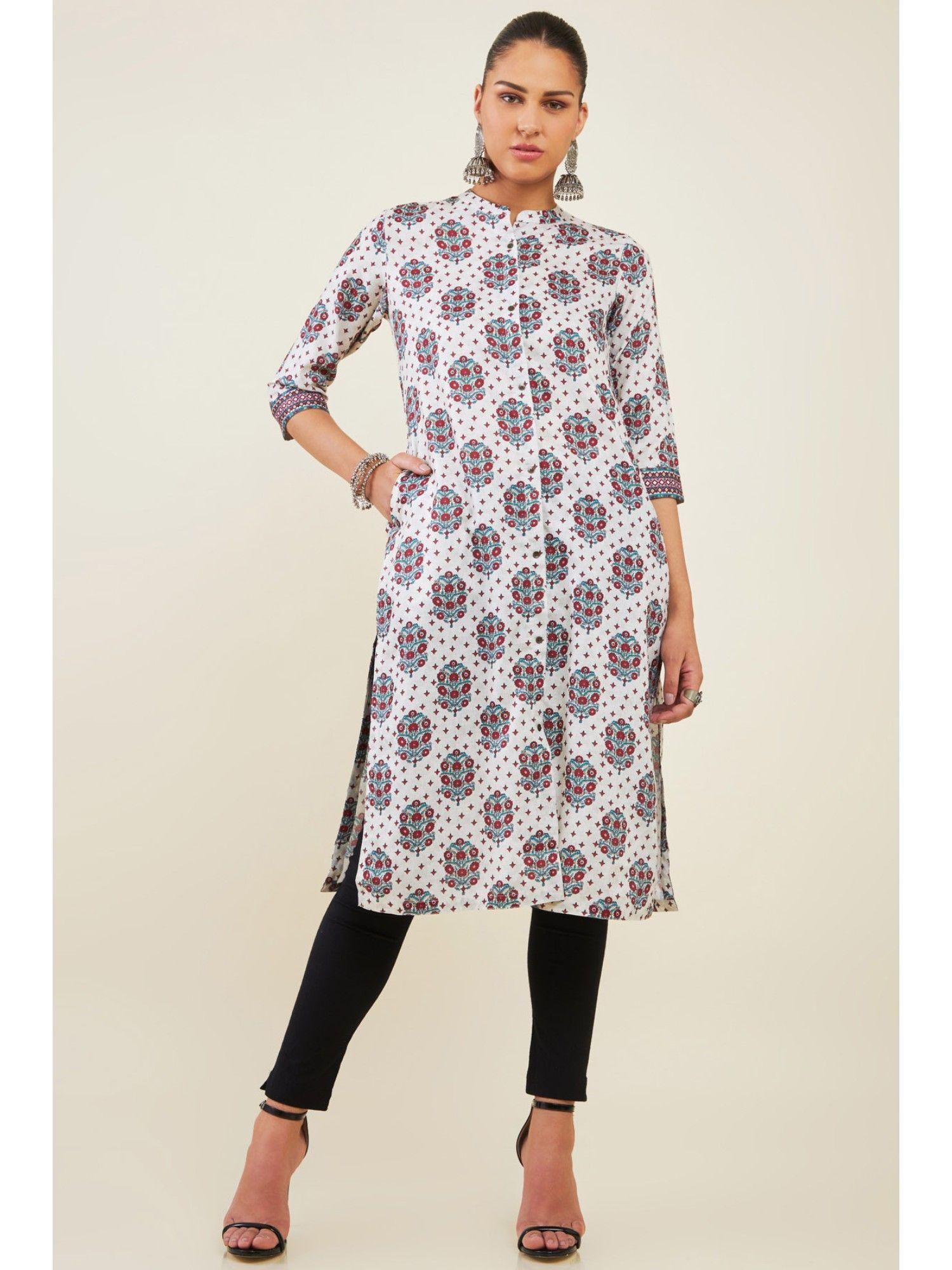 women white rayon printed kurta