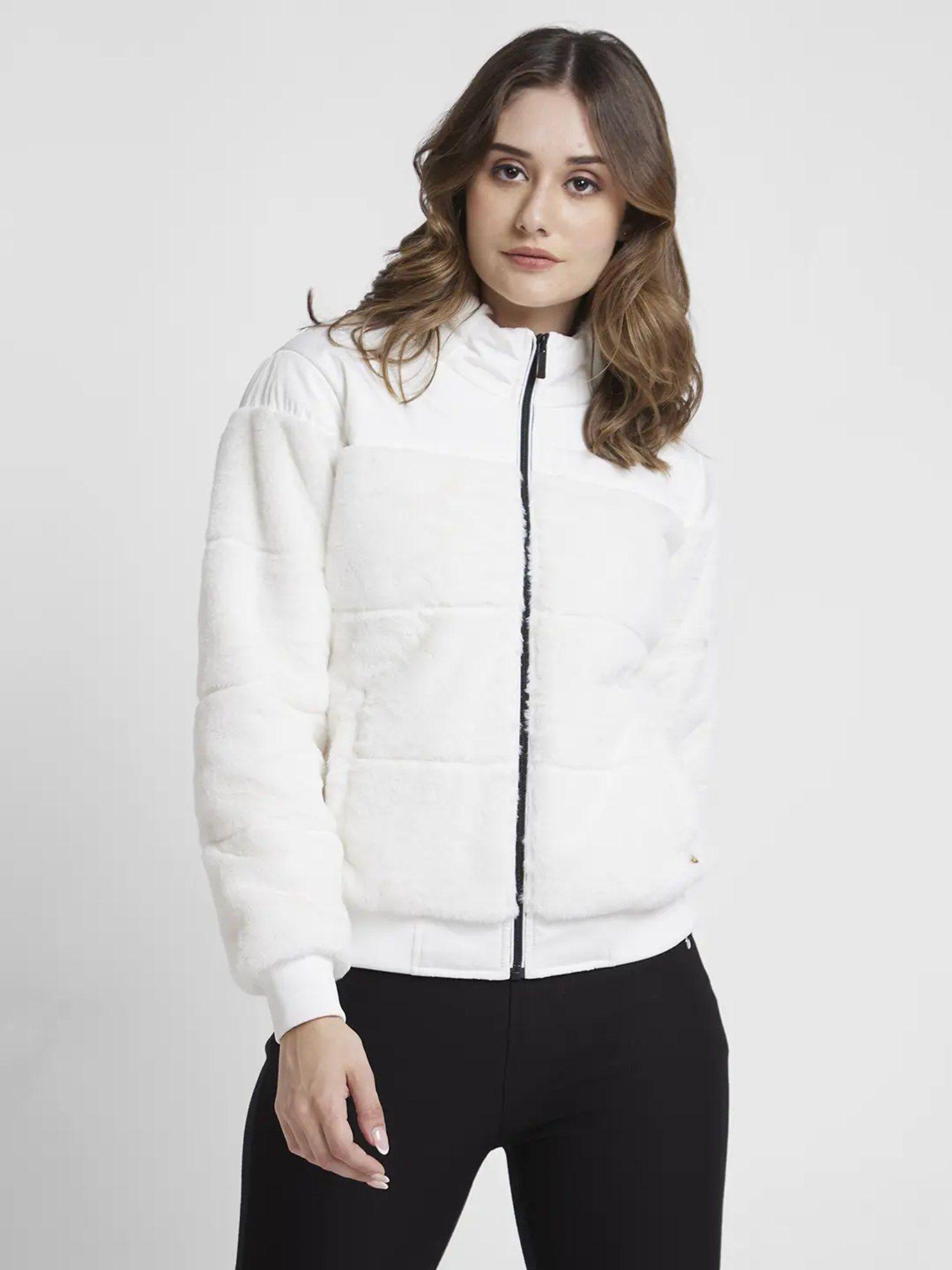 women white regular fit high neck plain jacket