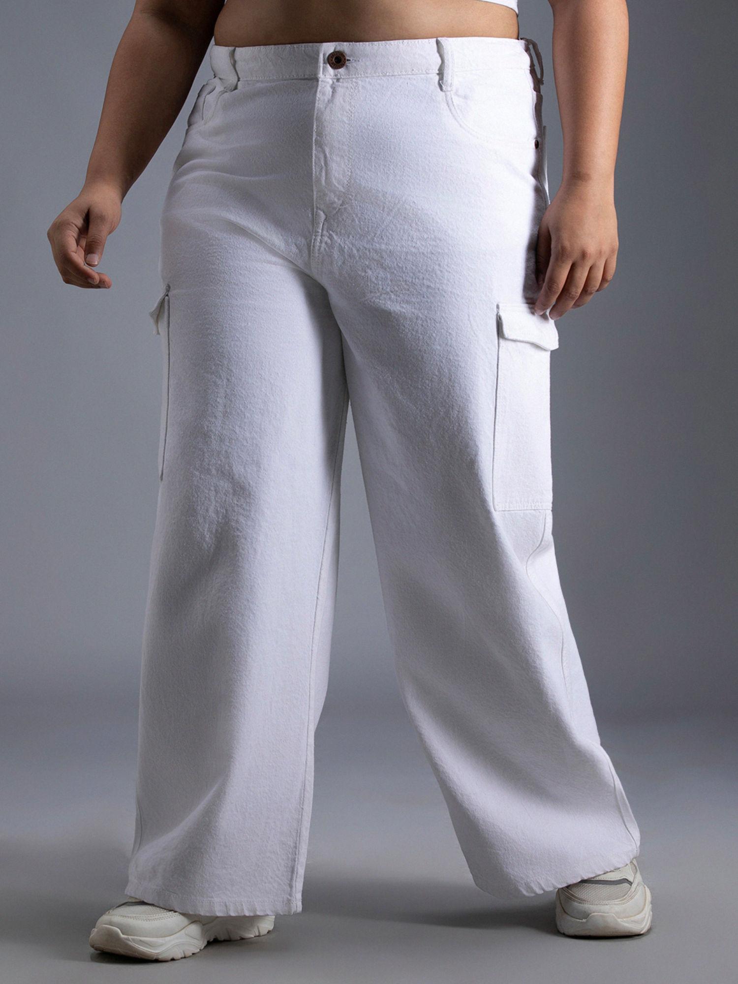 women white relaxed fit solid cotton high rise jeans