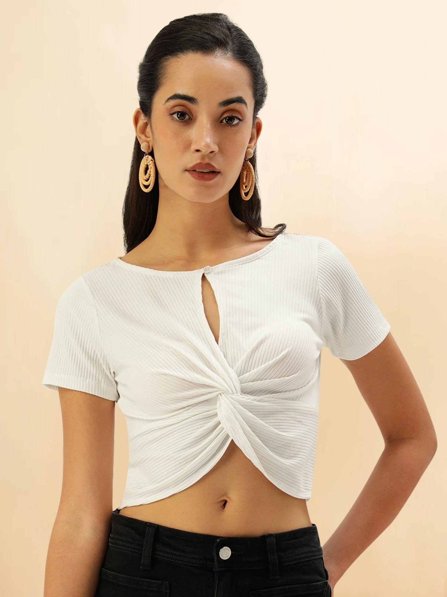 women white rib front twisted western crop top