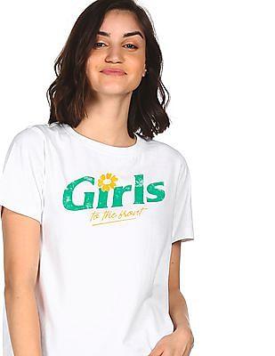 women white round neck printed t-shirt