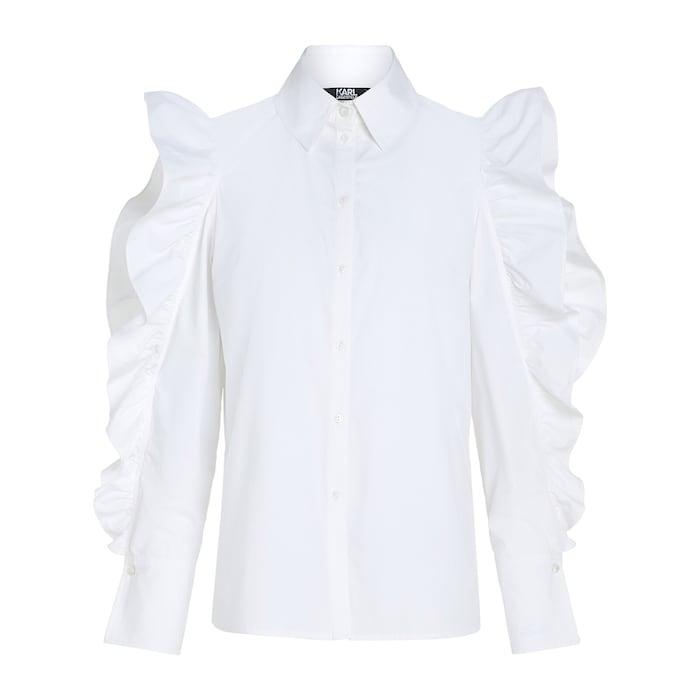women white ruffled cold-shoulder shirt