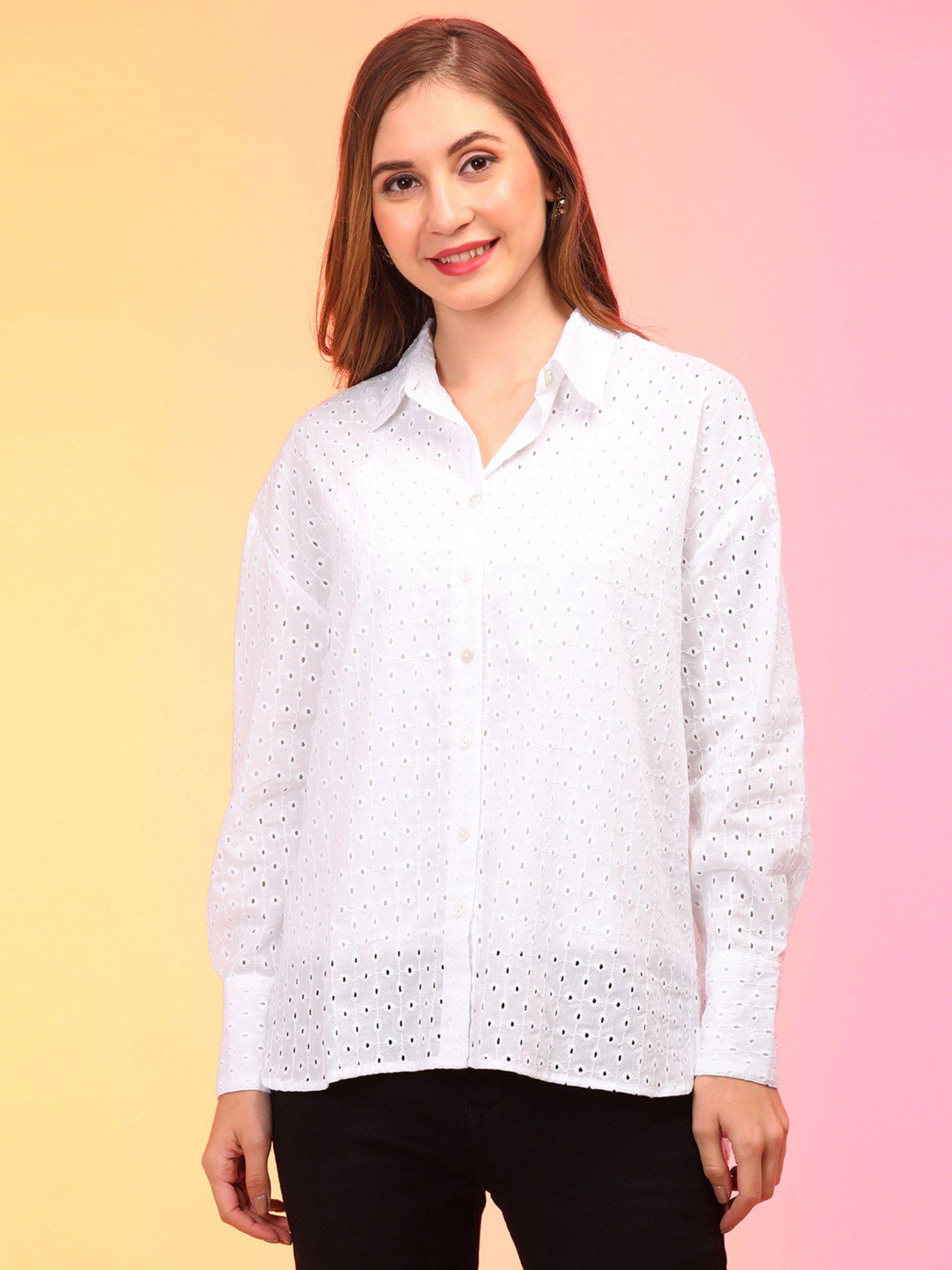 women white schiffli full sleeve shirt