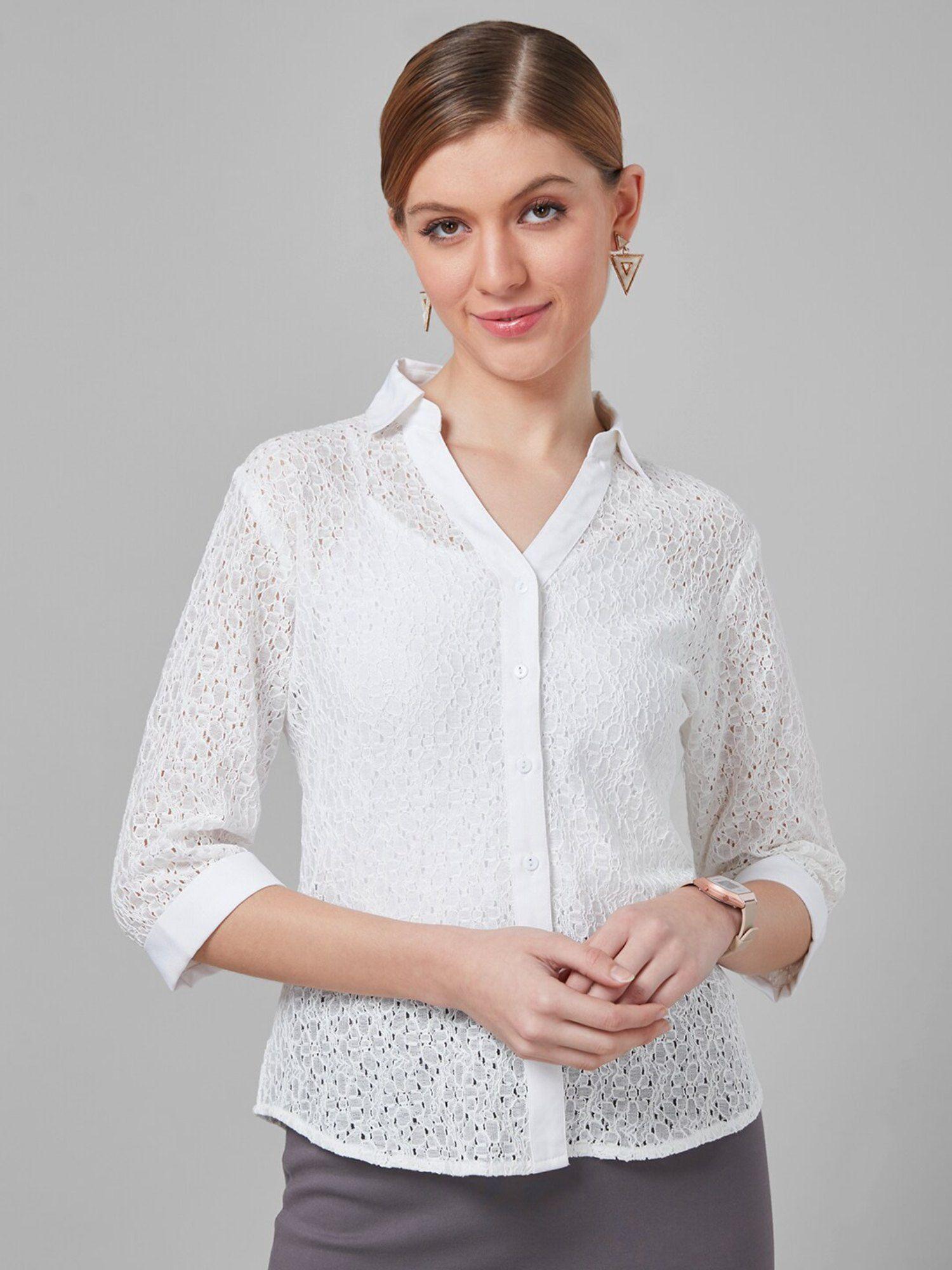 women white self design cotton regular smart casual shirt