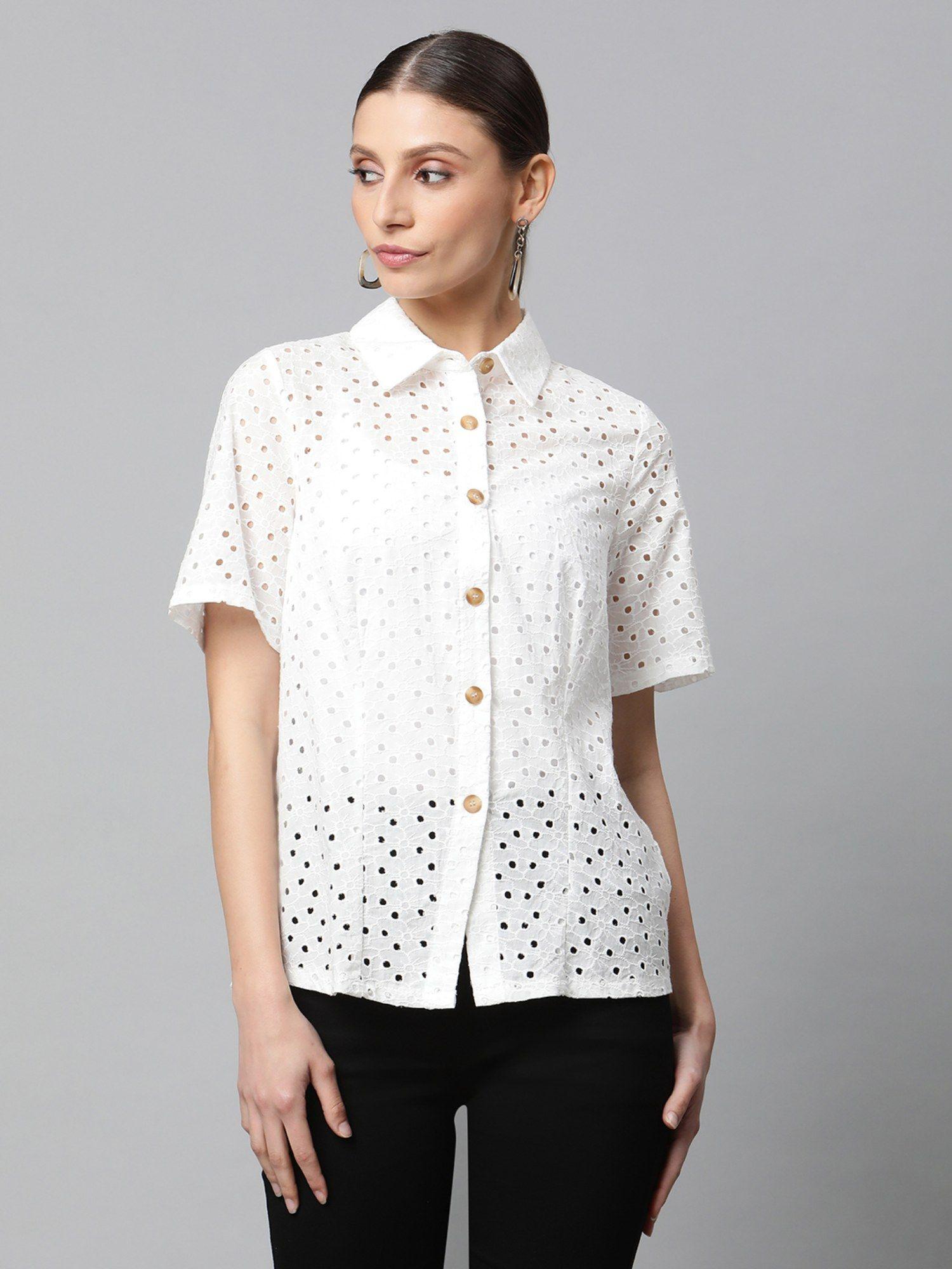 women white self design cotton shirt