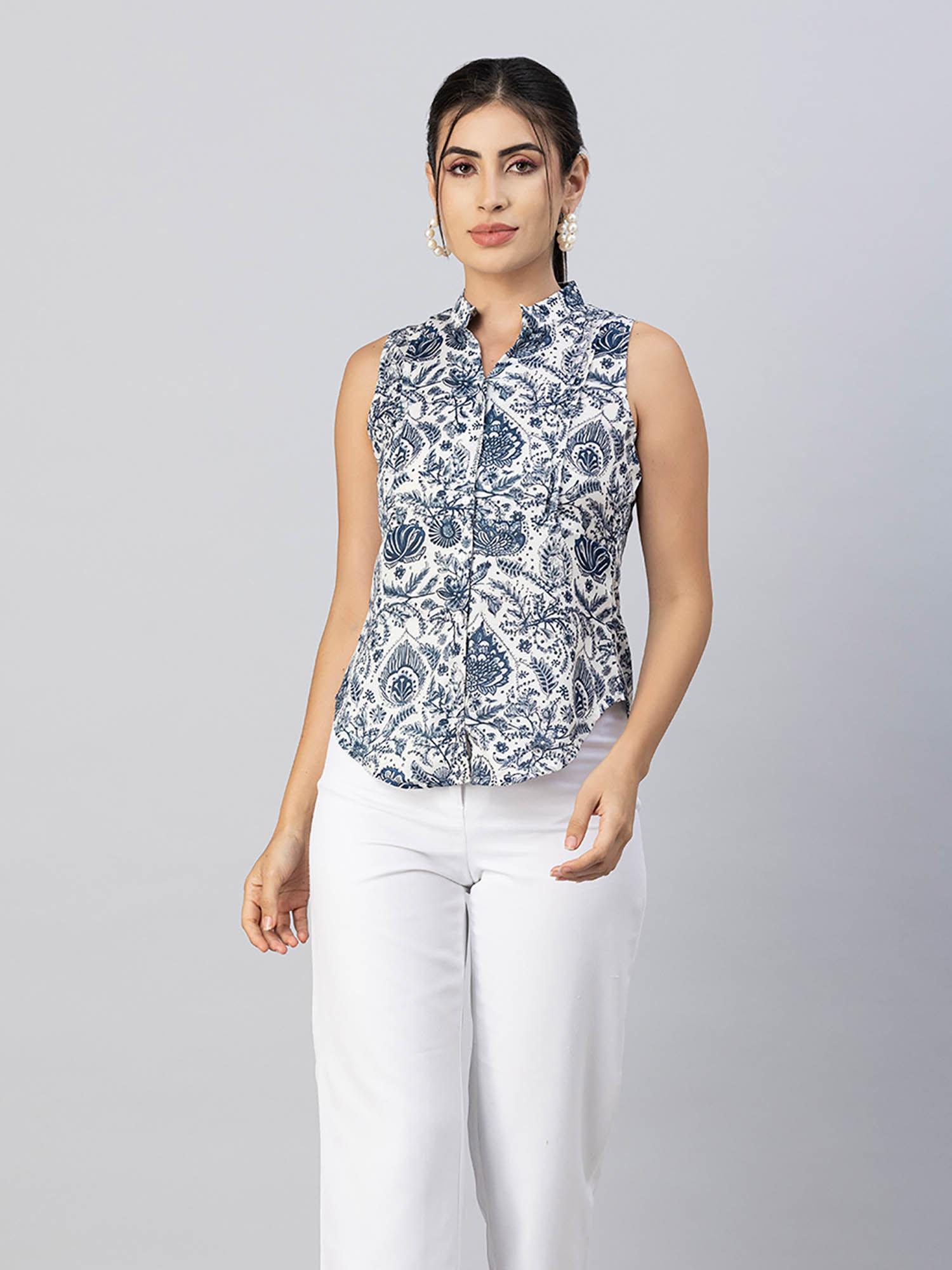 women white sleeveless mandarin collar shirt top