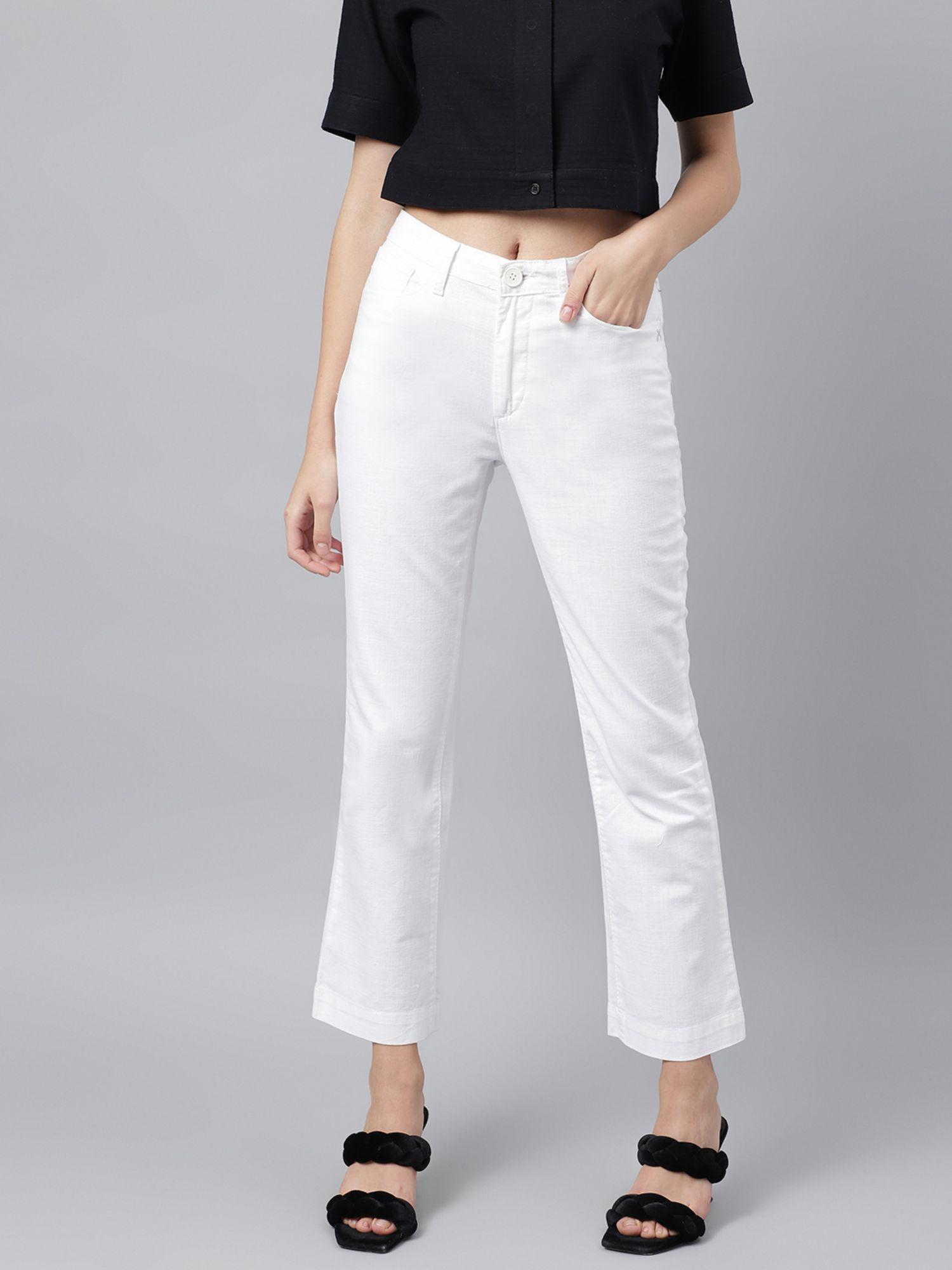 women white smart boot cut solid trousers