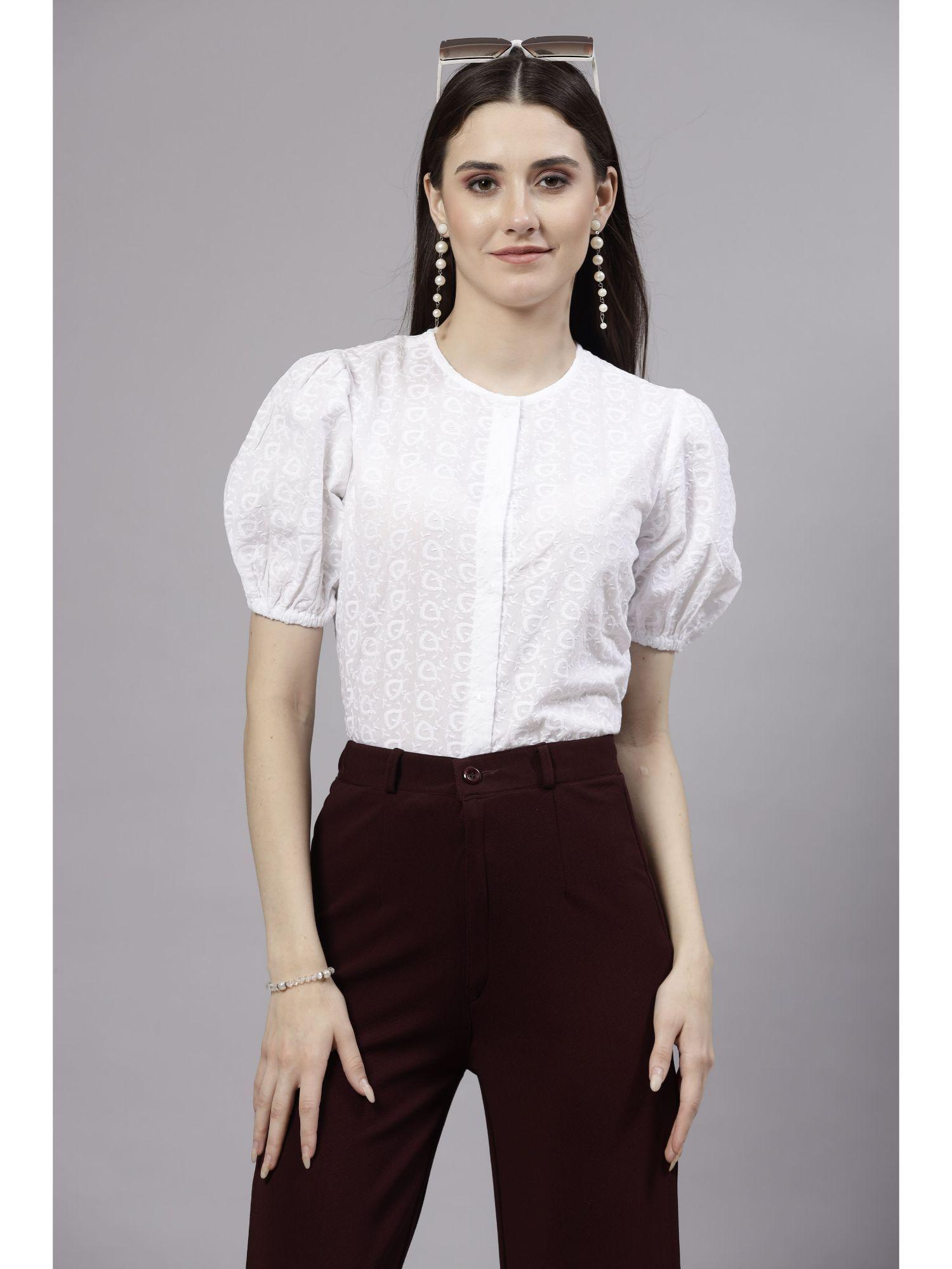 women white smart round neck button down shirt