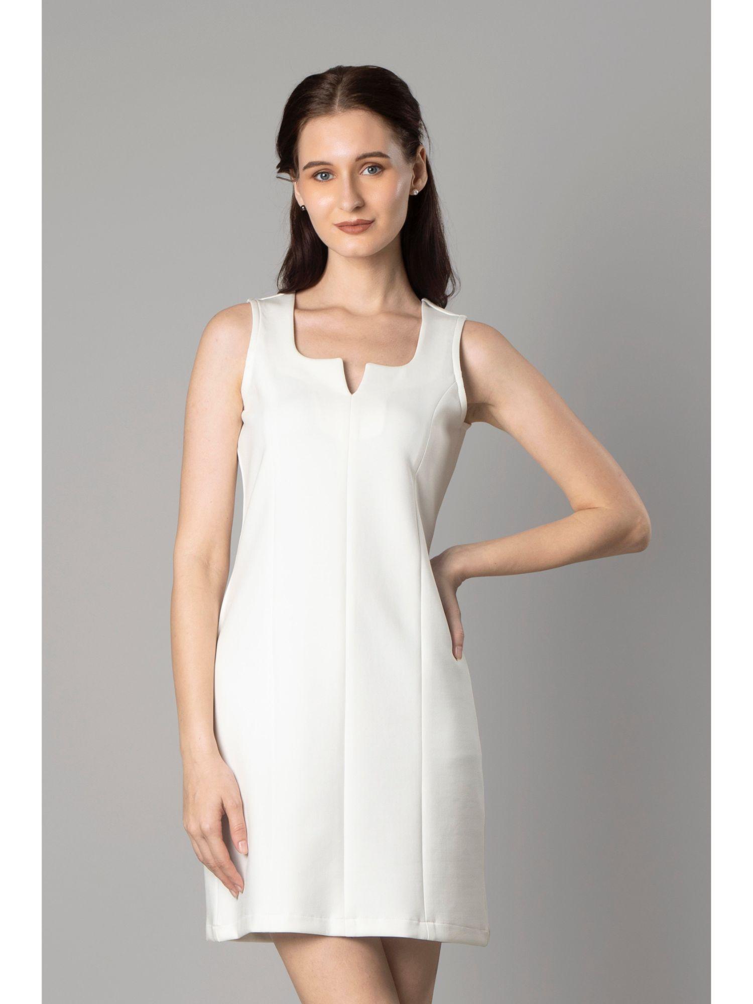 women white solid a-line short dress