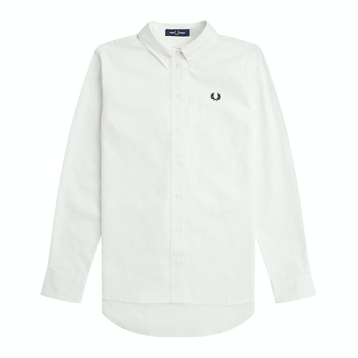 women white solid button-down logo shirt