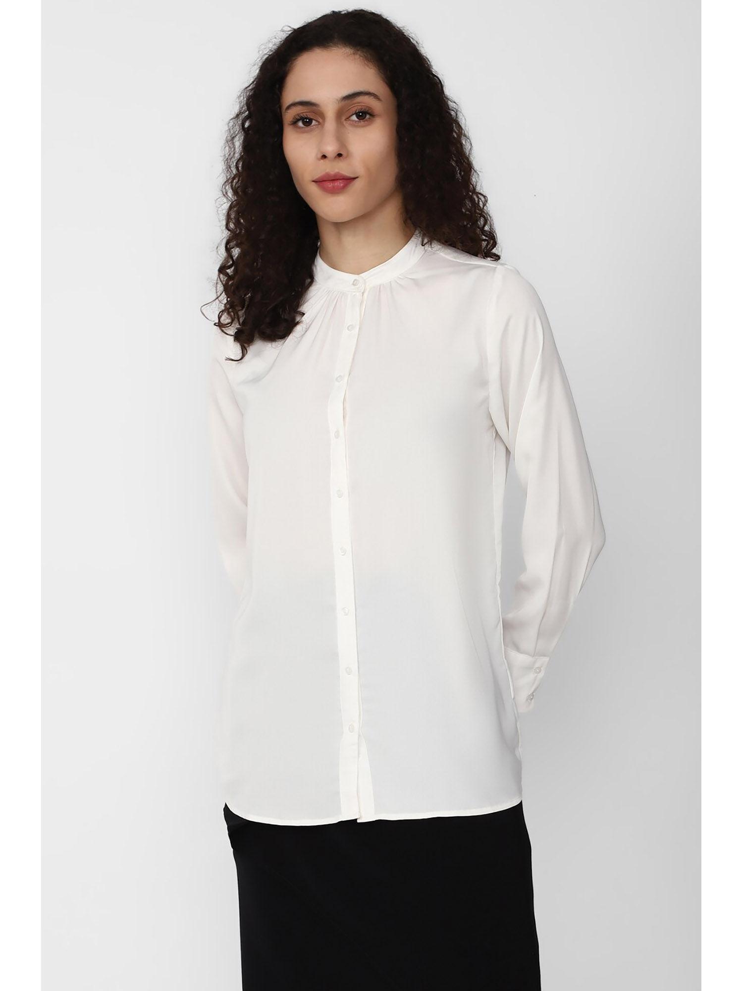 women white solid casual stylized neck shirt