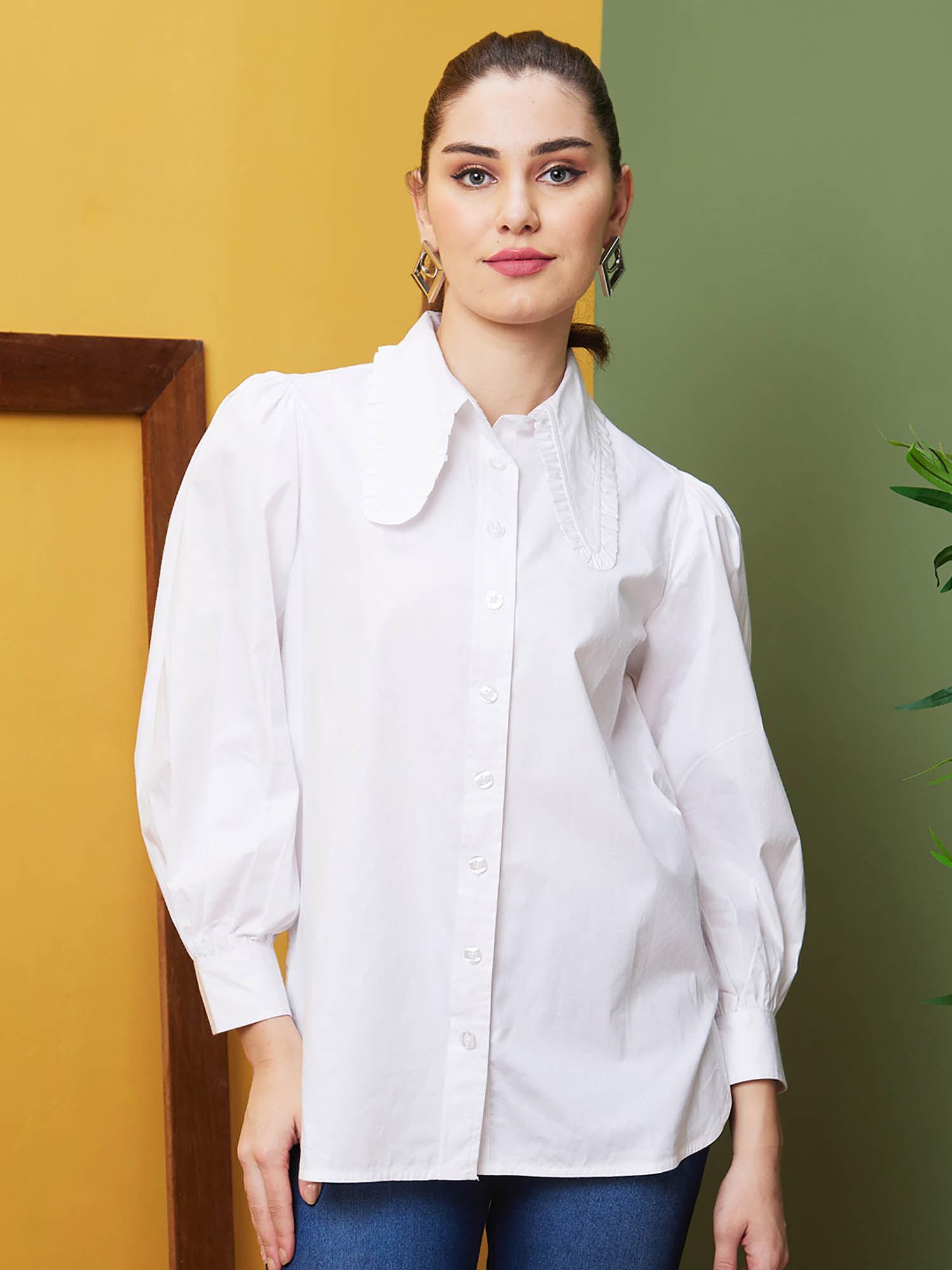 women white solid casual top style shirt