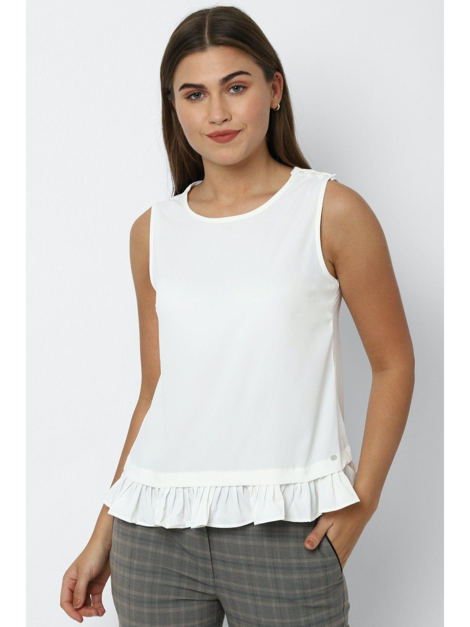 women white solid casual top