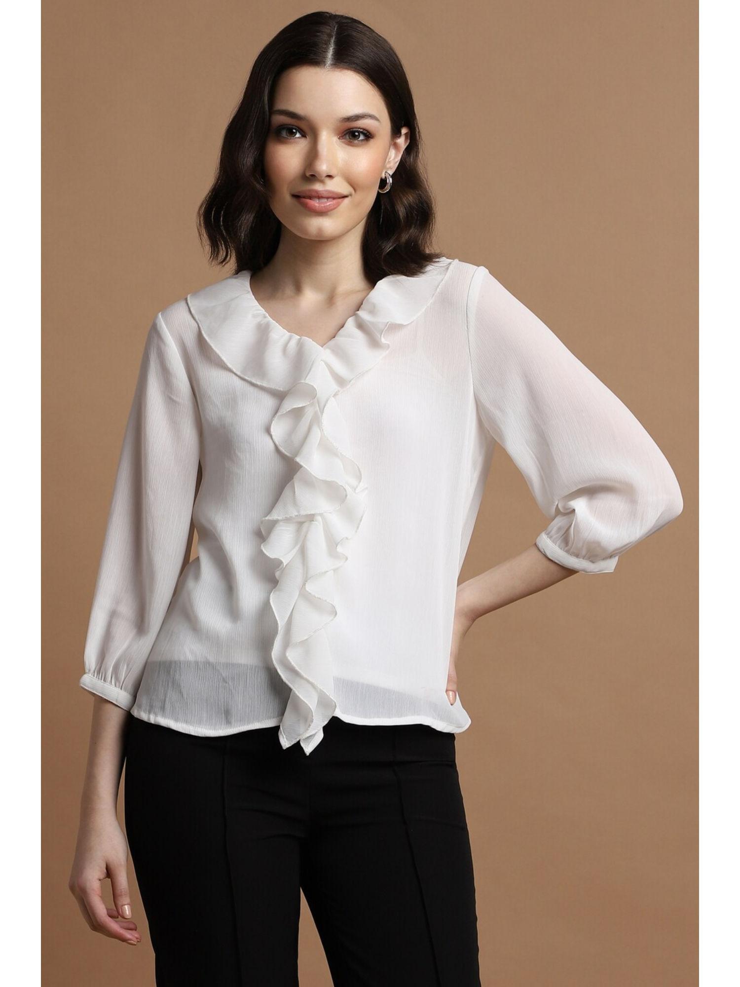 women white solid casual top