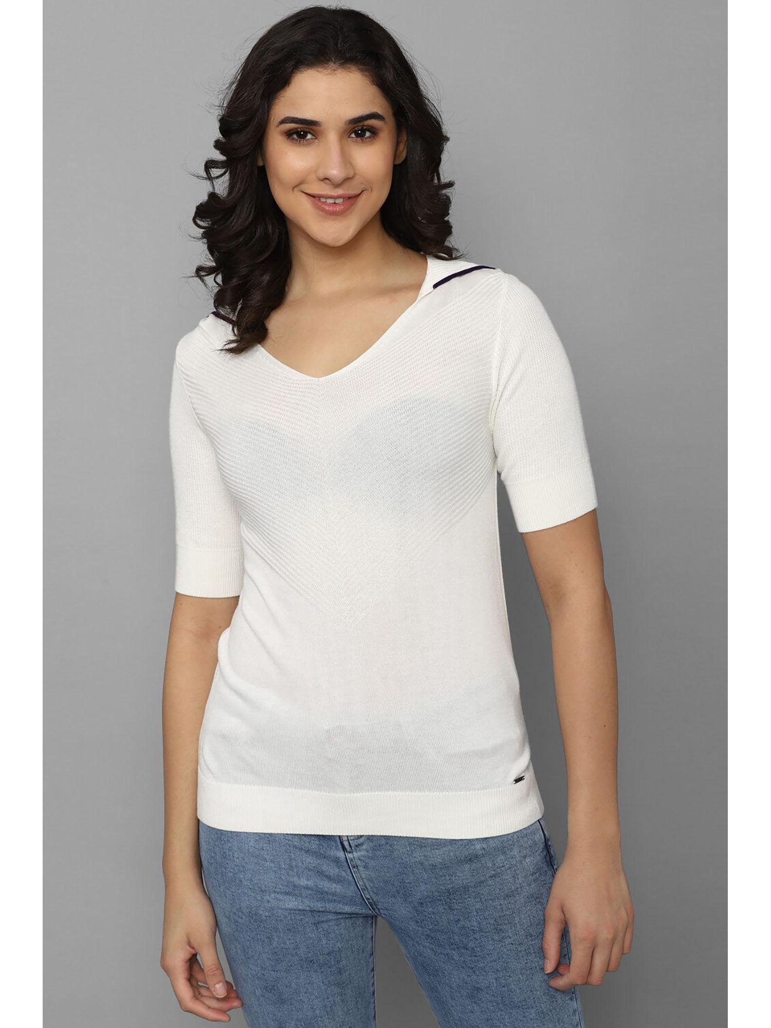 women white solid casual top