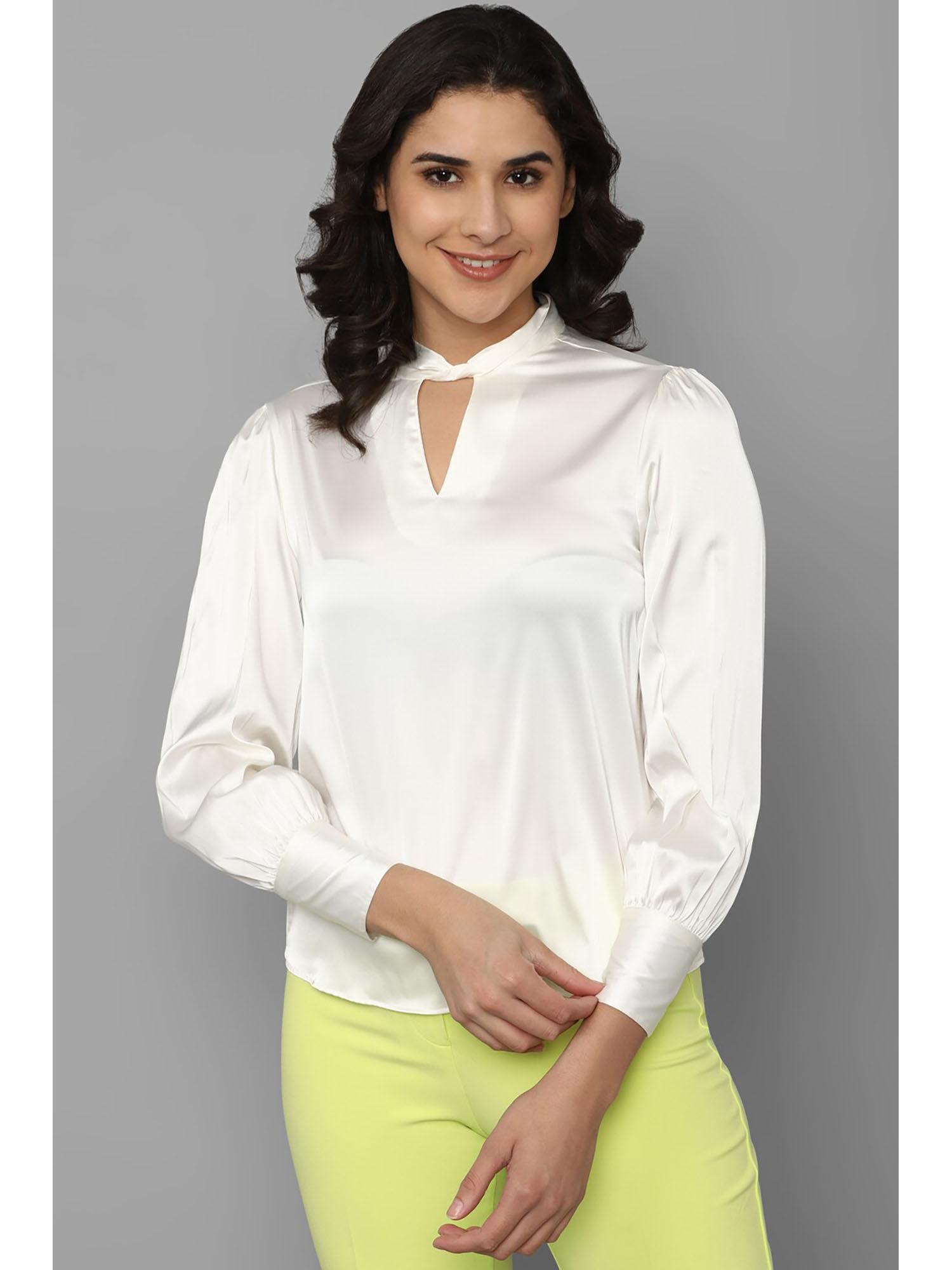 women white solid casual top