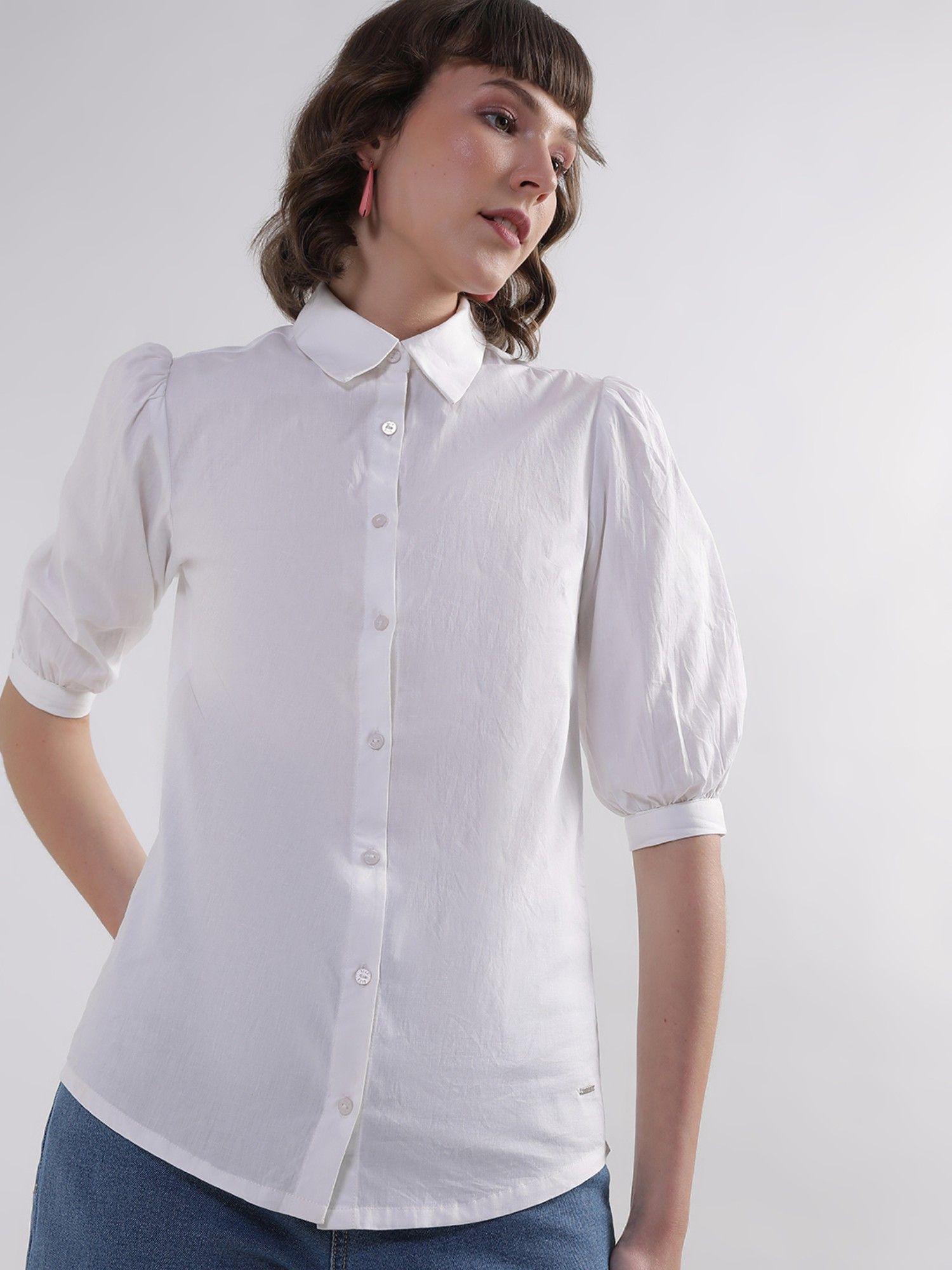 women white solid collar shirt