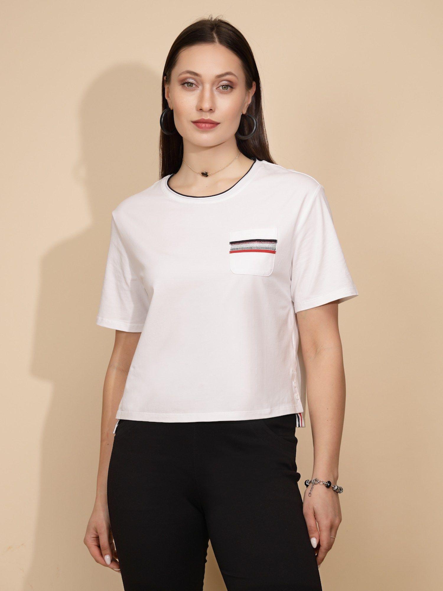 women white solid cotton regular t-shirt