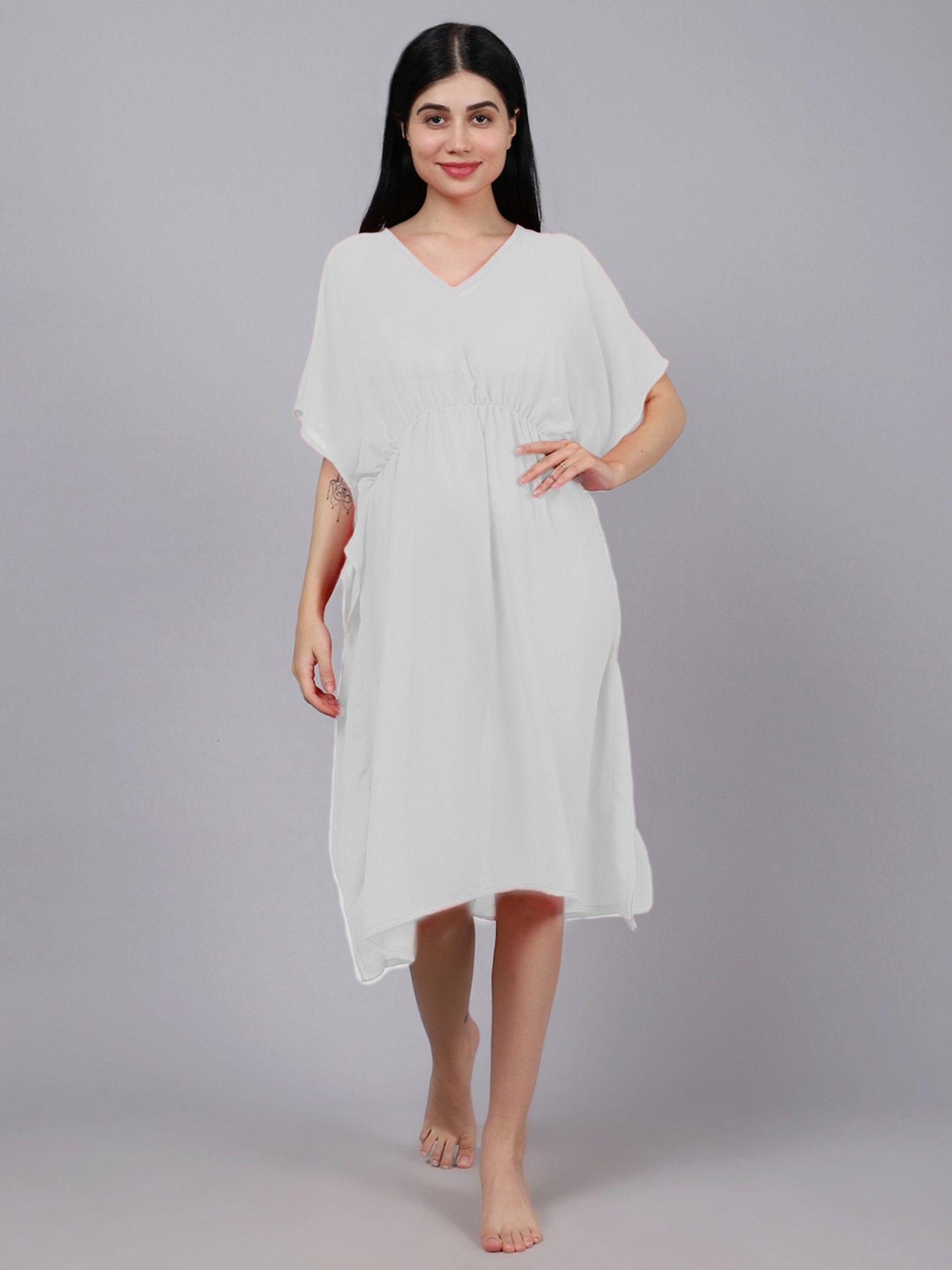 women white solid cover-up dress (free size)