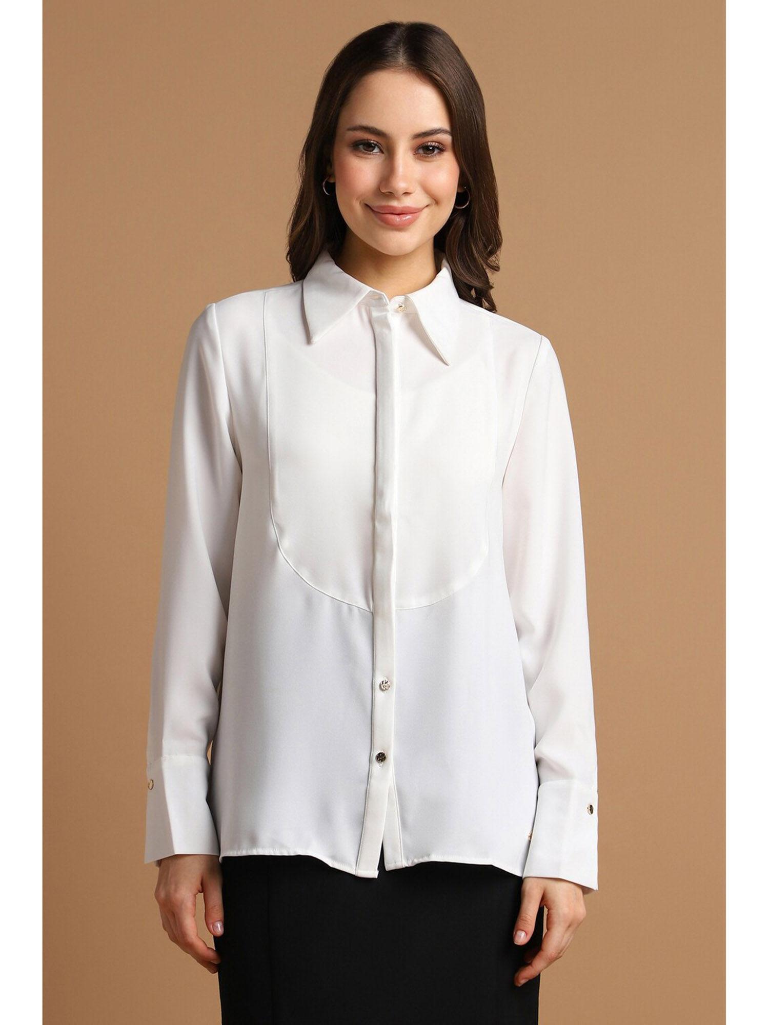 women white solid full sleeves shirt