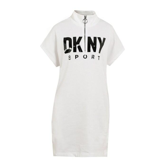 women white solid half-zip lacquer logo dress